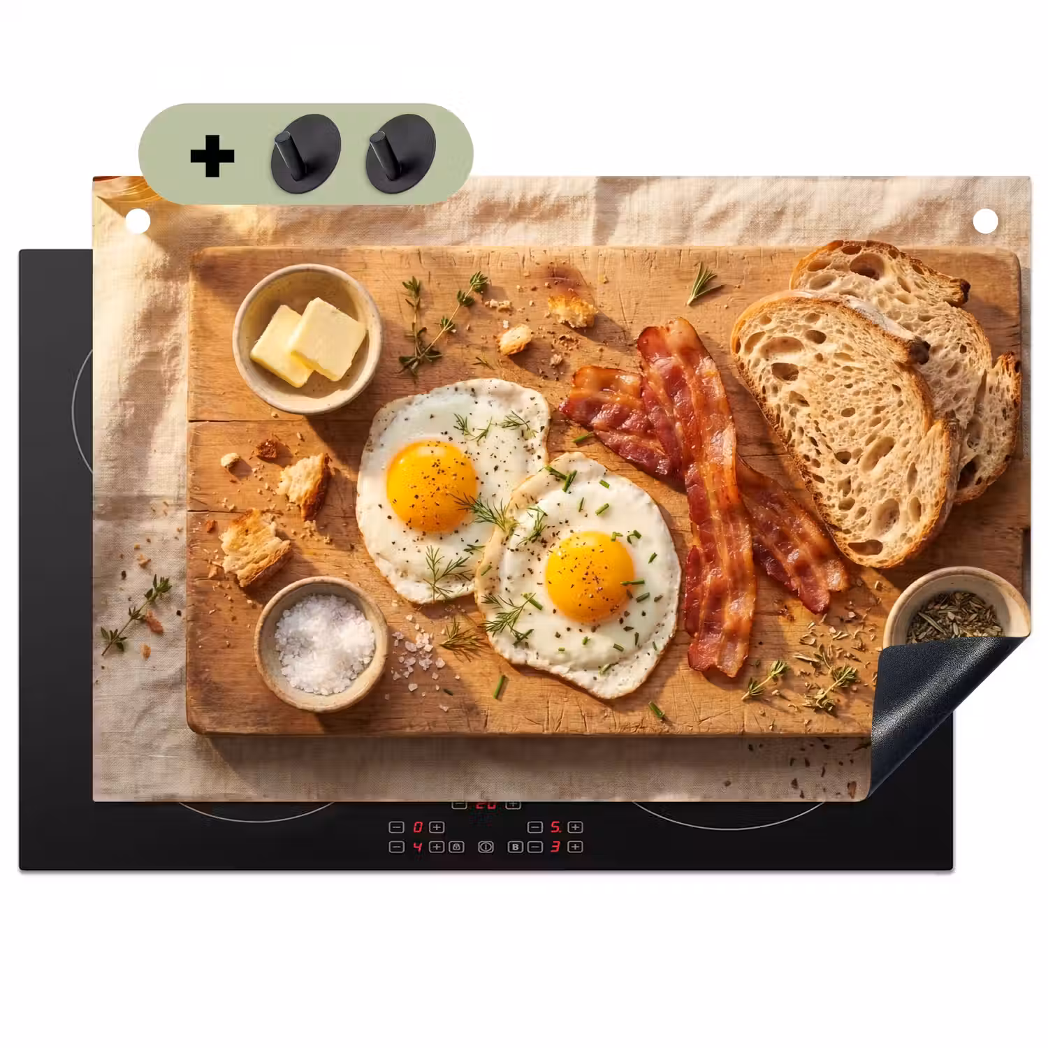 Eten - Ontbijt - Hout - Rustiek - Geel Inductie beschemer met haakjes klein -3d