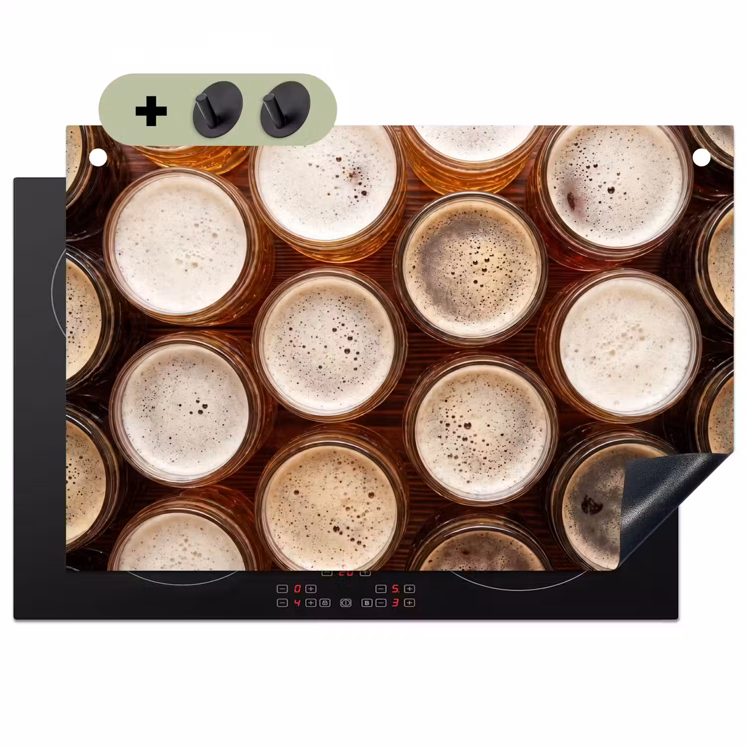 Eten - Glazen - Drank - Patroon - Bruin Inductie beschemer met haakjes klein -3d