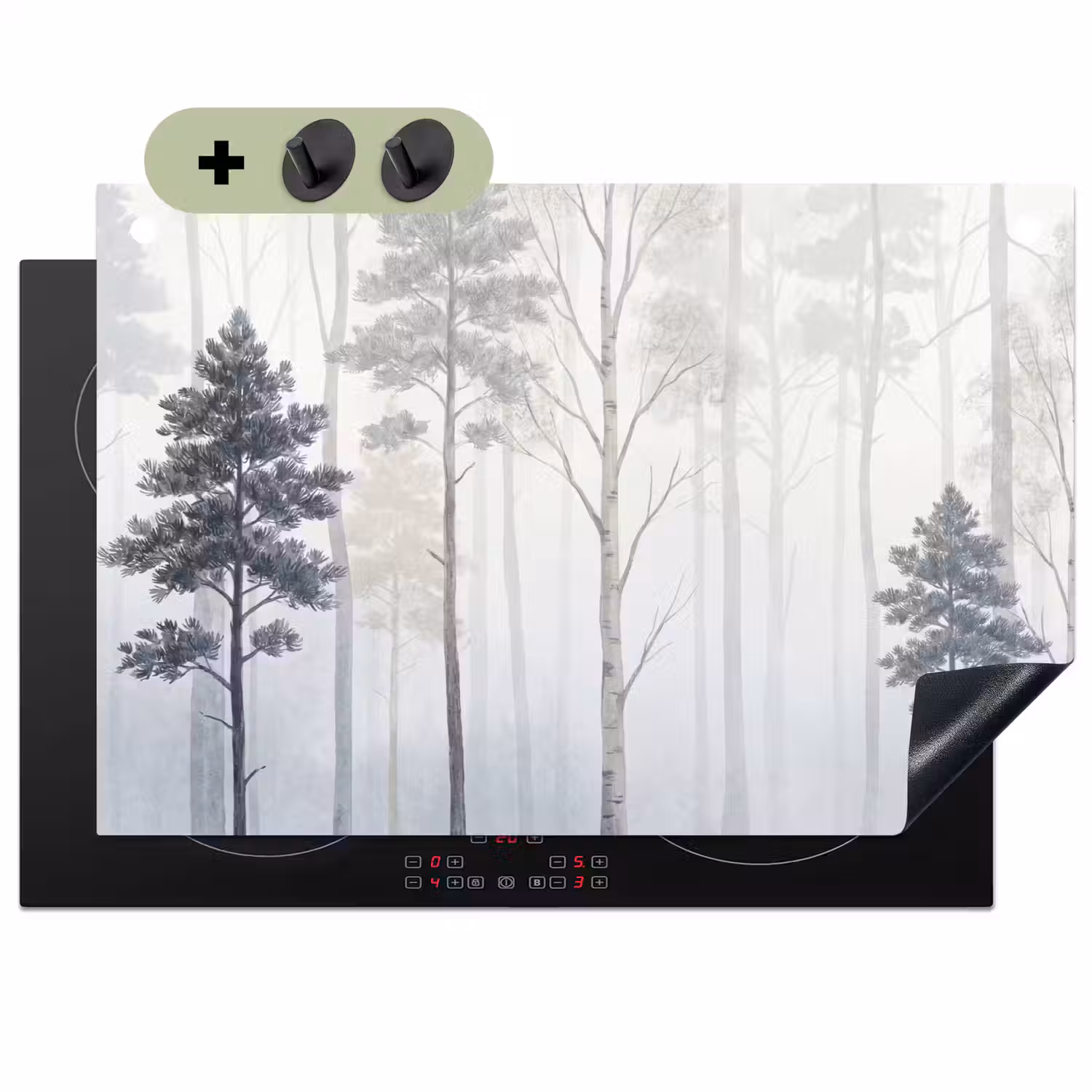 Bos - Bomen - Mist - Natuur - Illustratie - Grijs Inductie beschemer met haakjes klein -3d