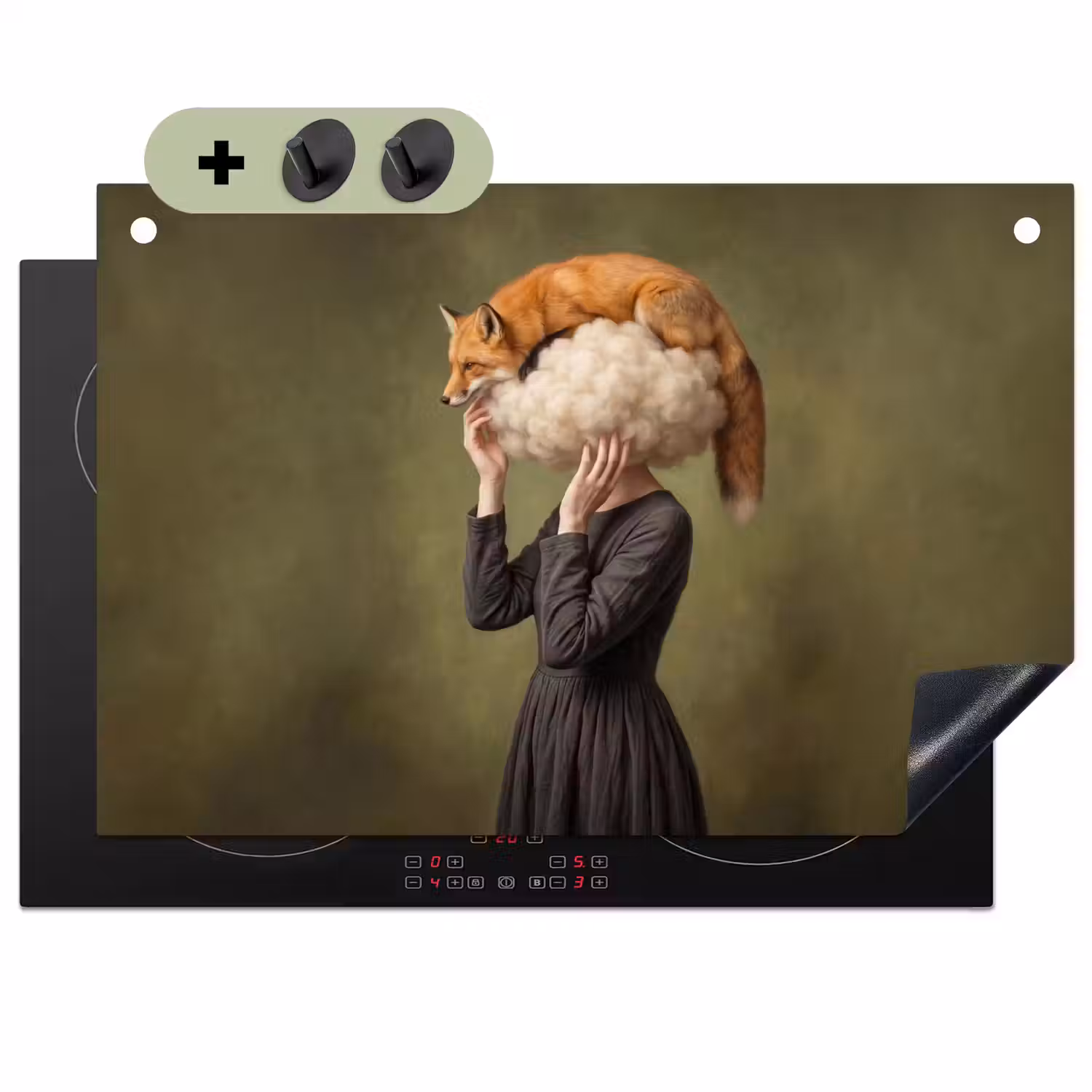Vos - Surrealistisch - Groen Inductie beschemer met haakjes klein -3d