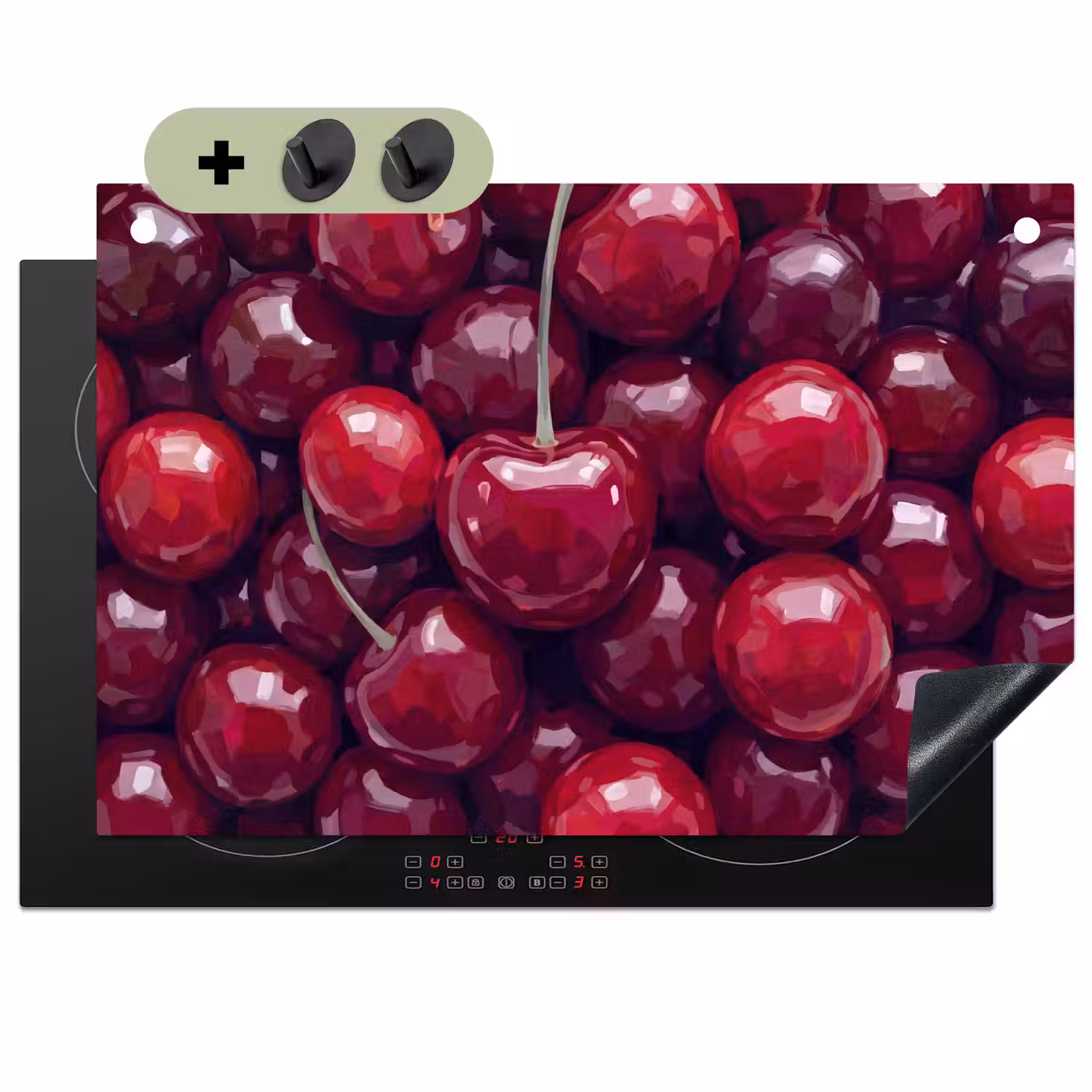 Fruit - Kersen - Eten - Modern - Rood Inductie beschemer met haakjes klein -3d