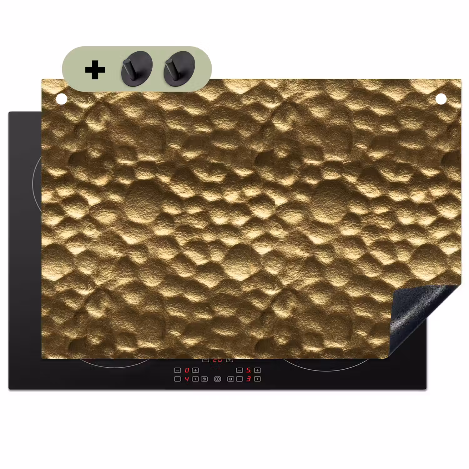 Gehamerd - Reliëf - Textuur - Bronsgoud Inductie beschemer met haakjes klein 777 -3d