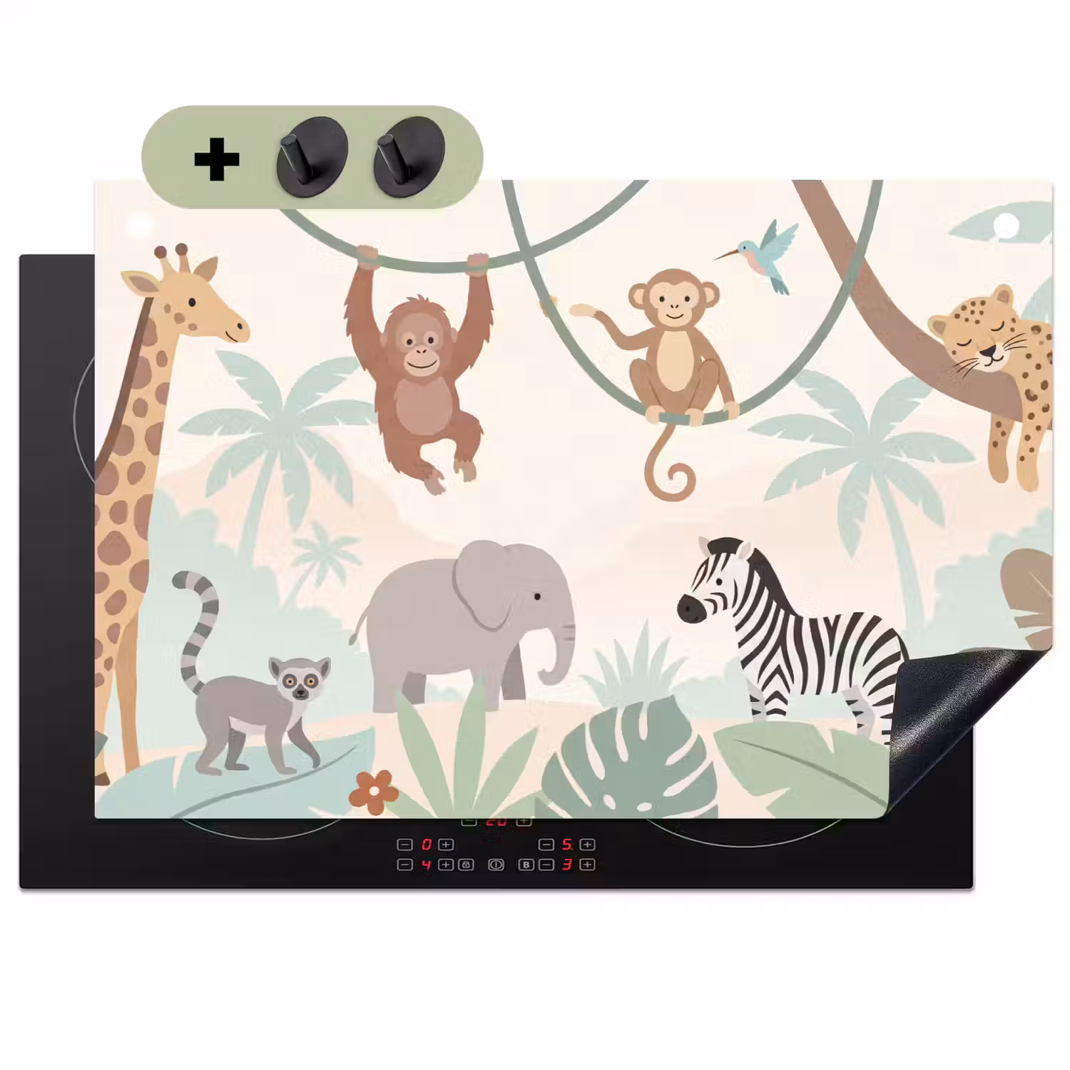 Jungle - Dieren - Groen Inductie beschemer met haakjes klein -3d