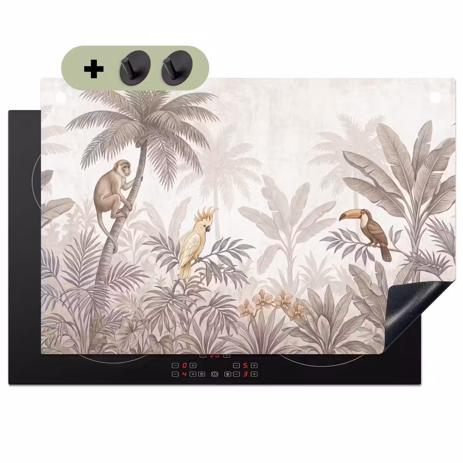 Jungle - Dieren - Palmbomen Inductie beschemer met haakjes klein -3d