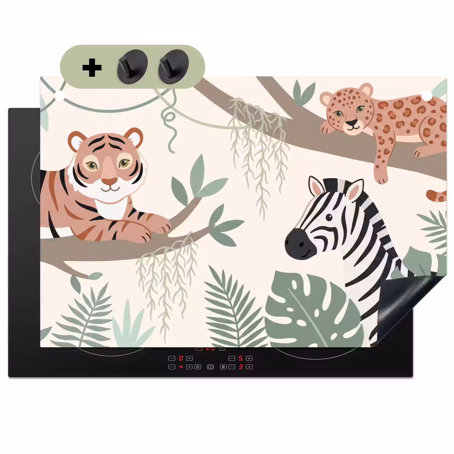 Jungle - Rustiek - Pastel Inductie beschemer met haakjes klein -3d