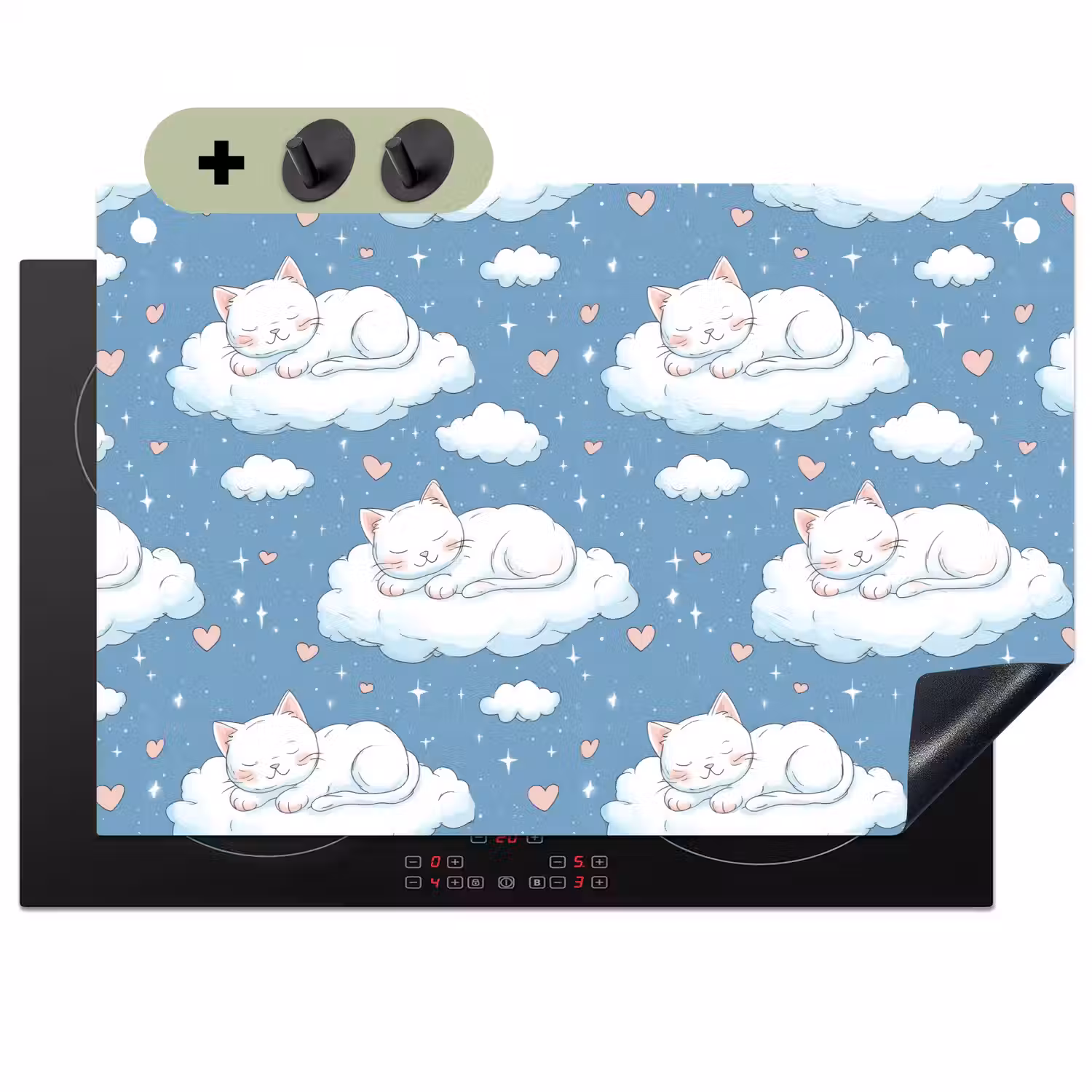 Kitten - Wolken - Blauw Inductie beschemer met haakjes klein 777 -3d
