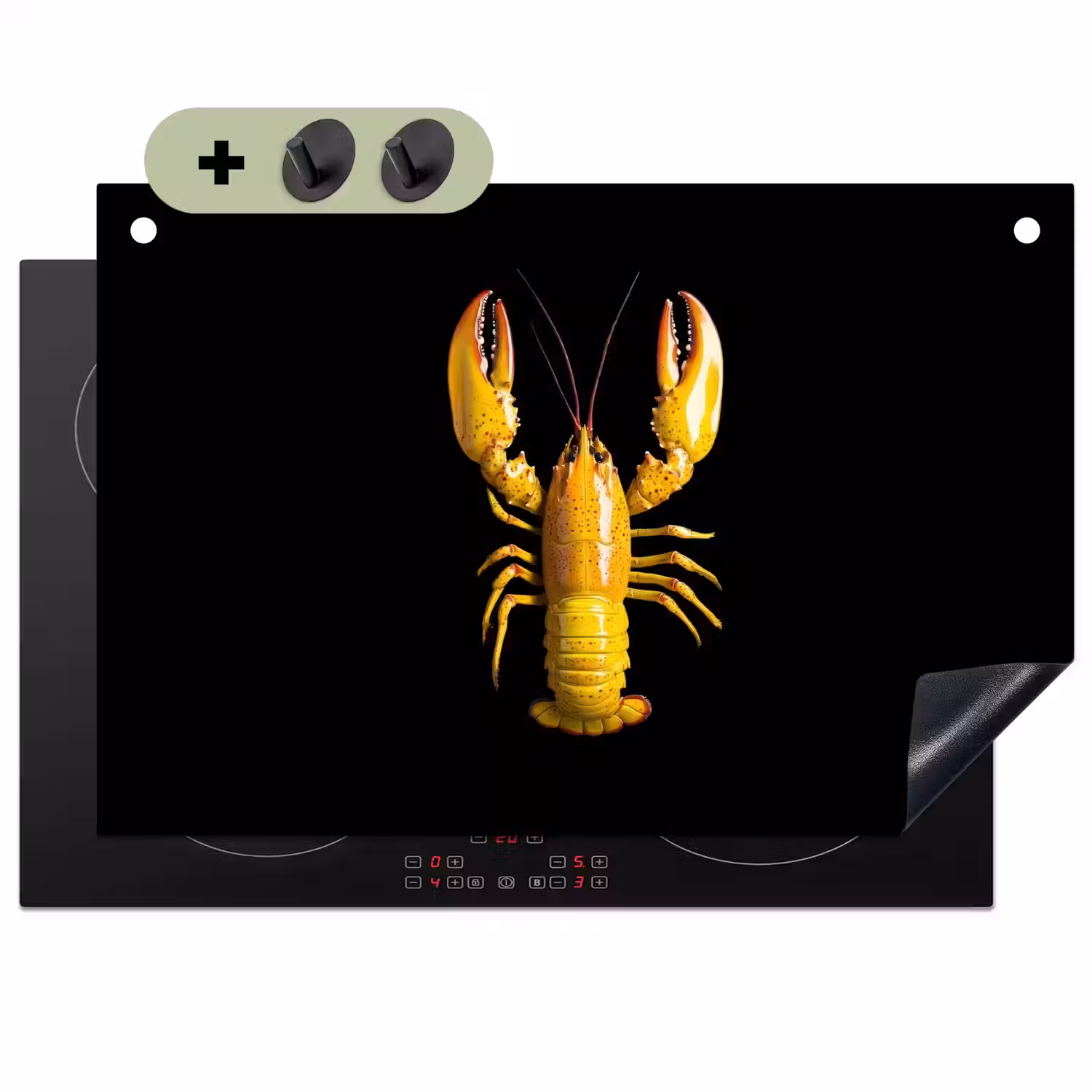 Kreeft - Geel - Stippen - Effen Inductie beschemer met haakjes klein -3d
