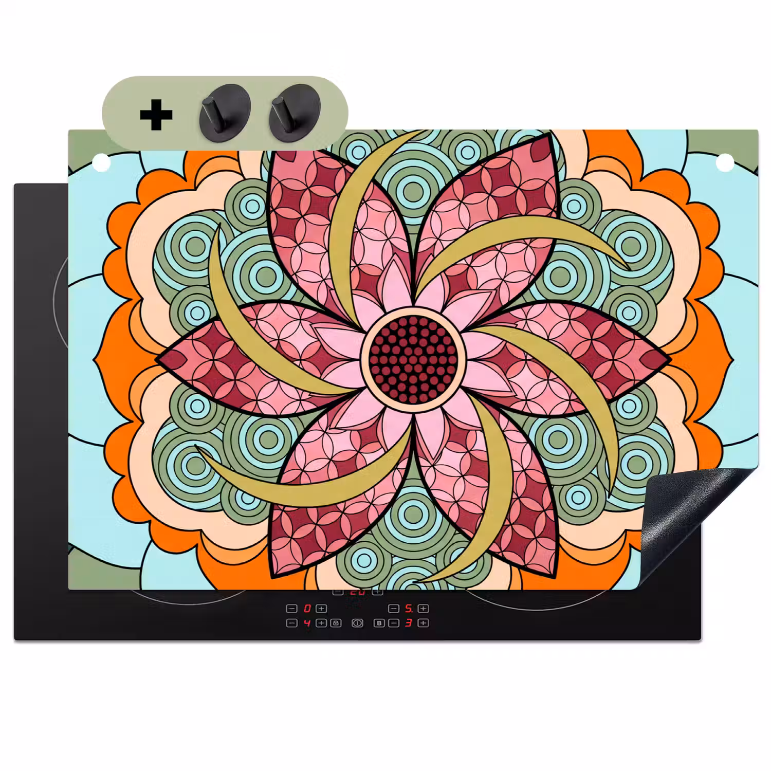 Mandala - Geometrisch - Kunst - Decoratief - Kleurrijk Inductie beschemer met haakjes klein -3d