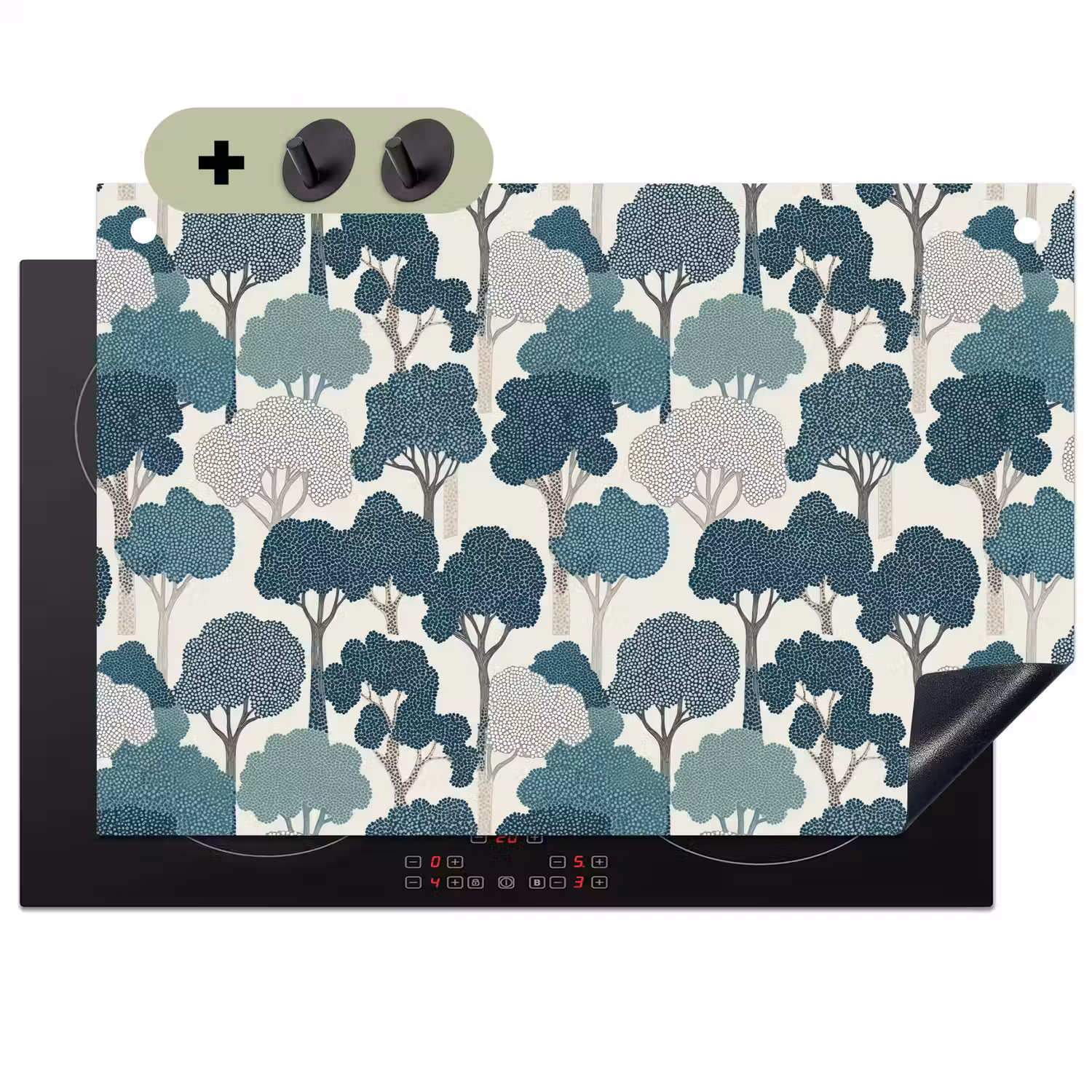 Modern - Bomen - Bos - Patroon - Blauw Inductie beschemer met haakjes klein 777 -3d