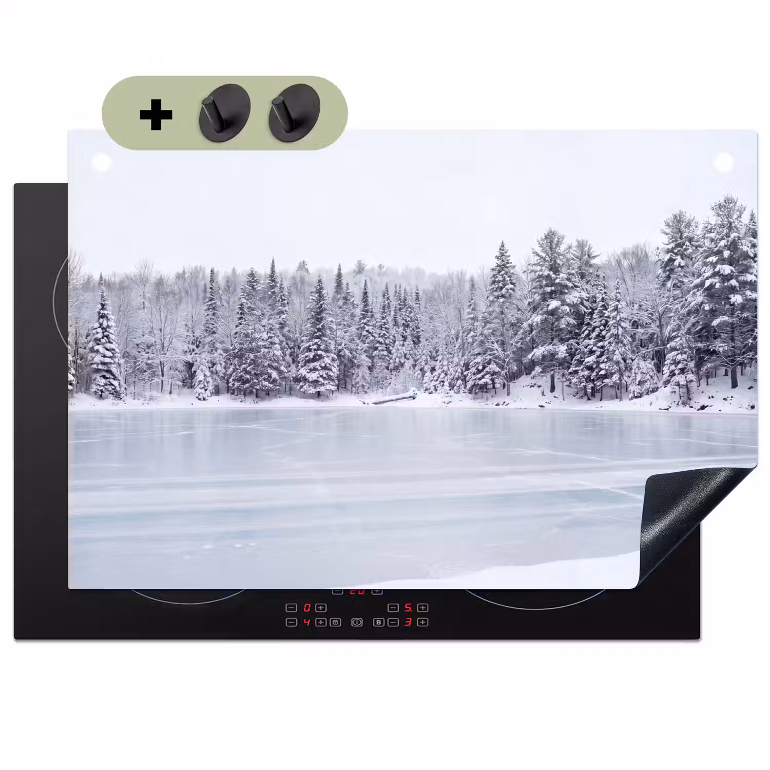 Meer - Dennen - IJs - Winter - Rustgevend Inductie beschemer met haakjes klein -3d