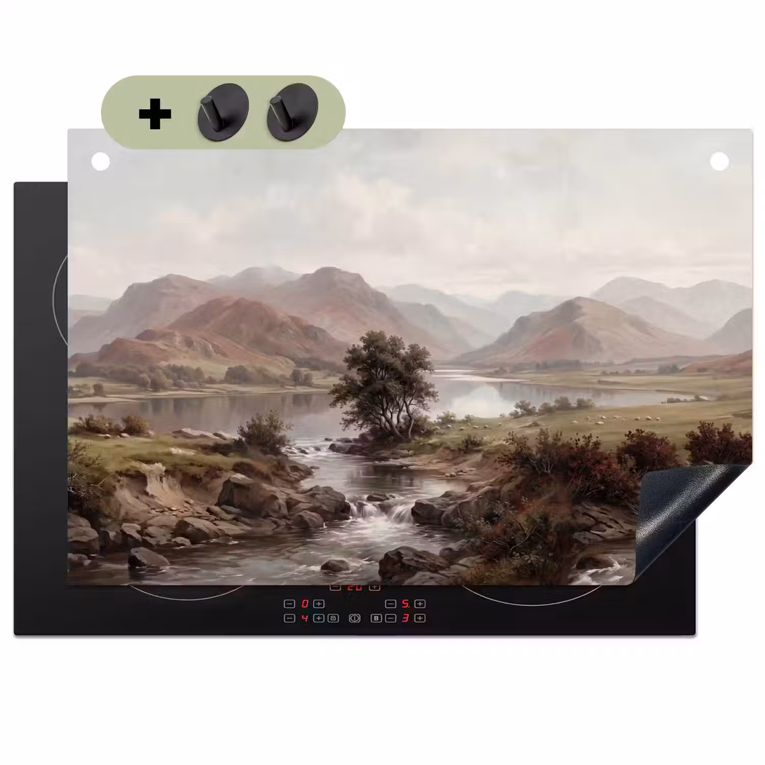 Berglandschap - Meer - Bergen - Vallei - Klassiek Inductie beschemer met haakjes klein -3d