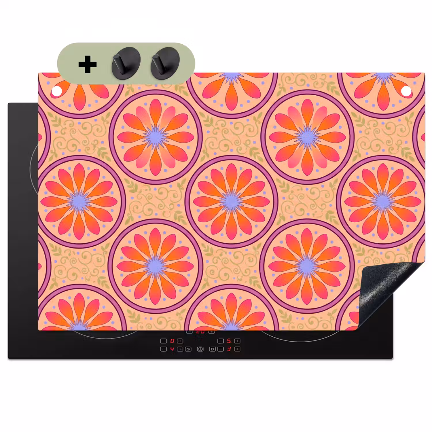 Patroon - Bloemen - Decoratief - Kleurrijk - Modern Inductie beschemer met haakjes klein -3d