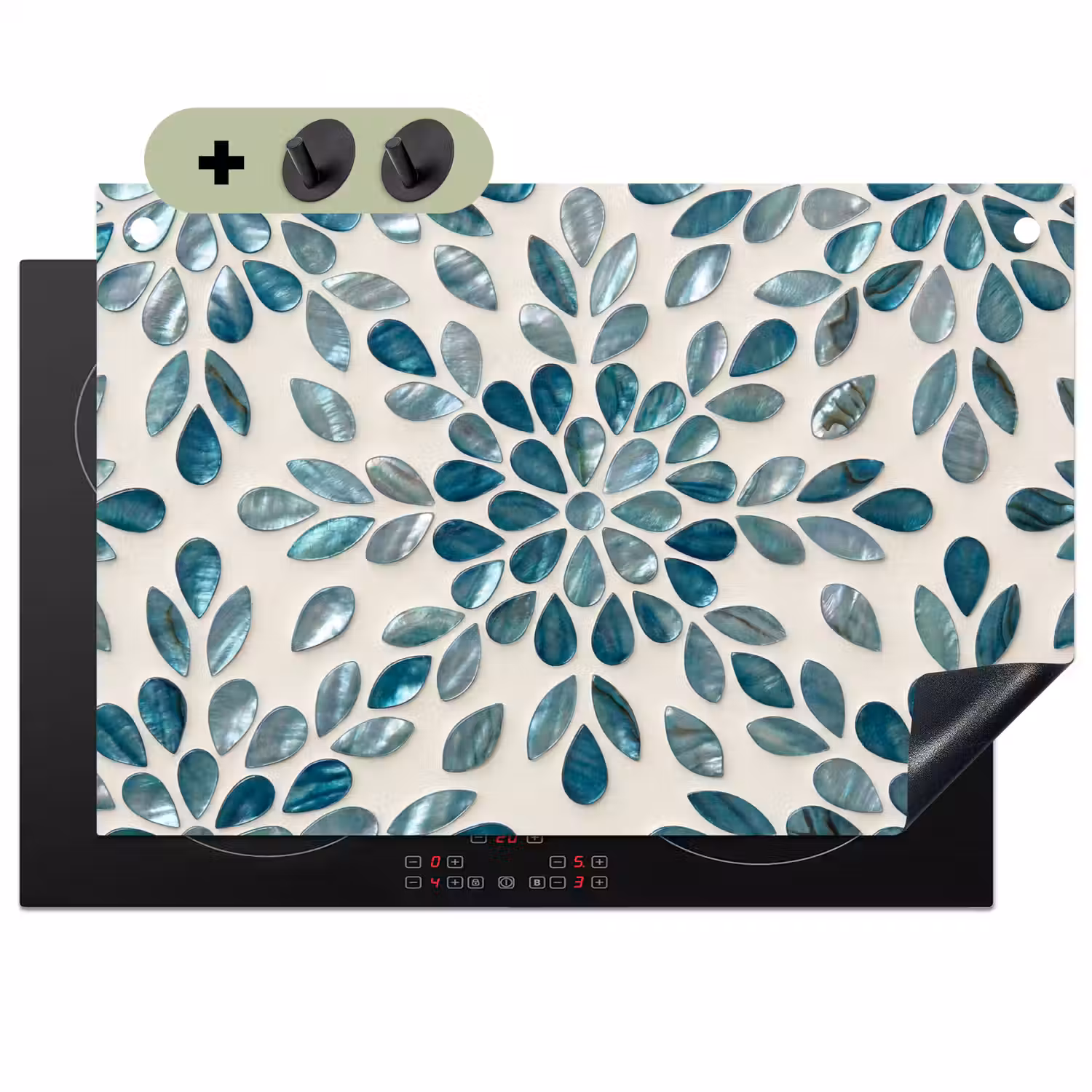 Patroon - Bladeren - Abstract - Modern - Turquoise Inductie beschemer met haakjes klein -3d