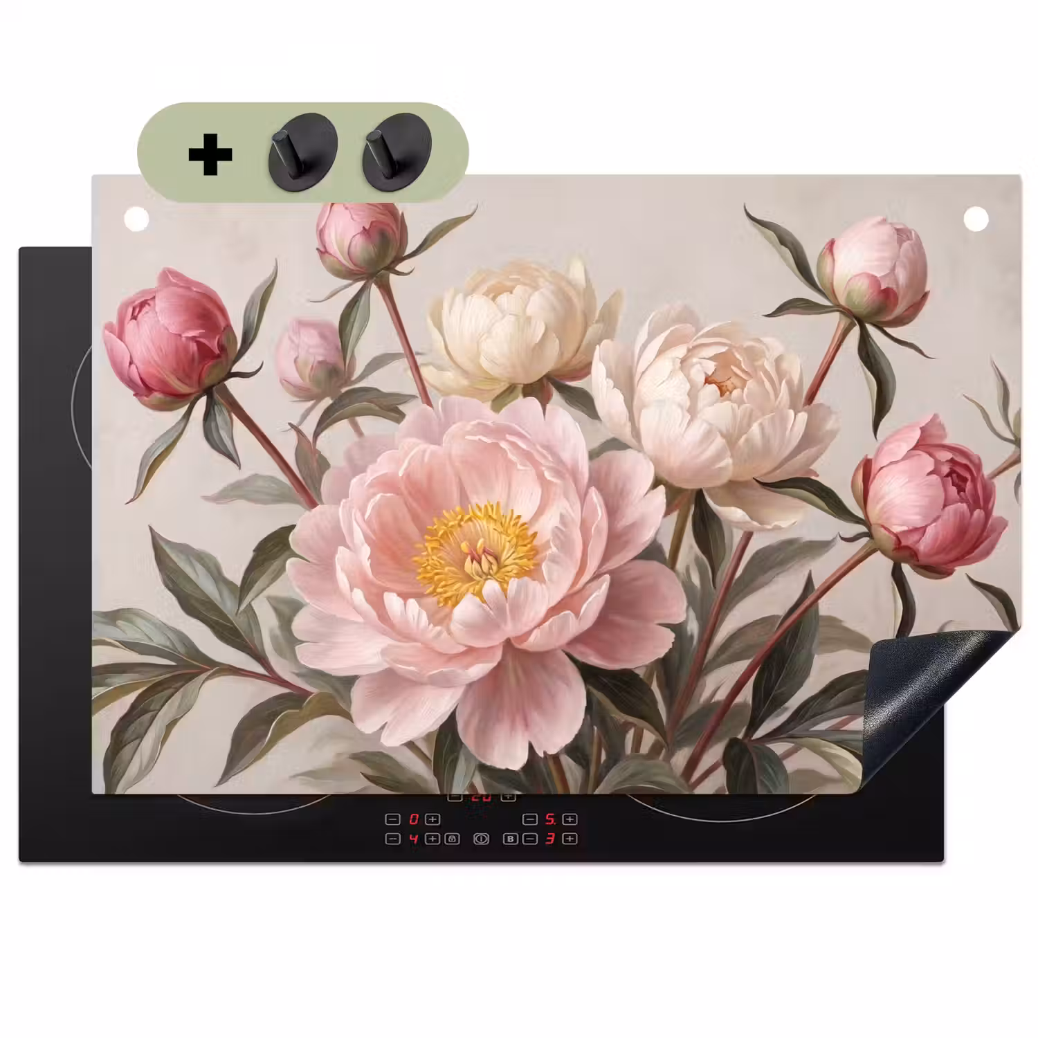 Pioenrozen - Boeket - Roze Inductie beschemer met haakjes klein -3d