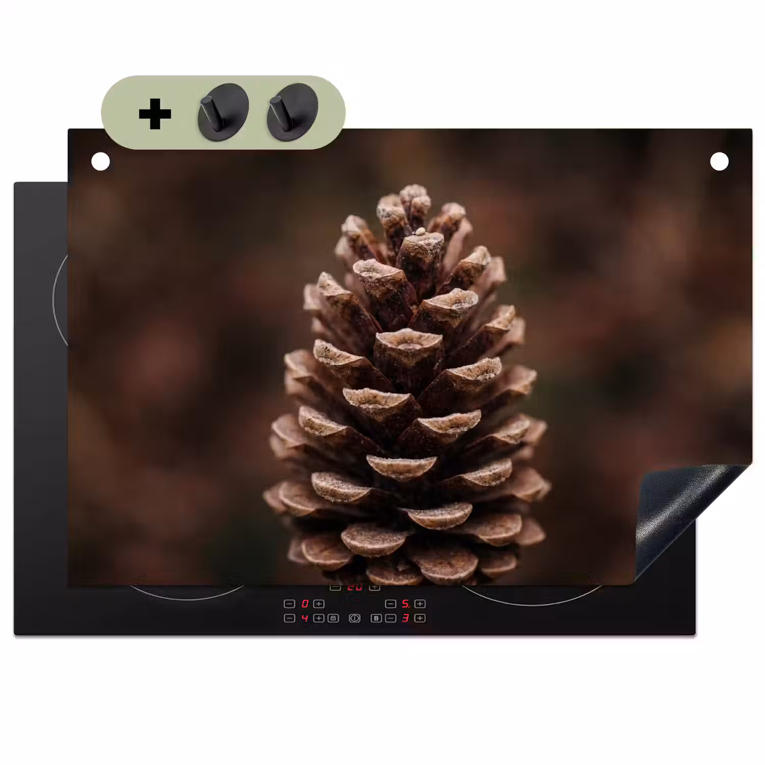 Dennenappel - Bos - Herfst - Bruin - Sfeervol Inductie beschemer met haakjes klein -3d