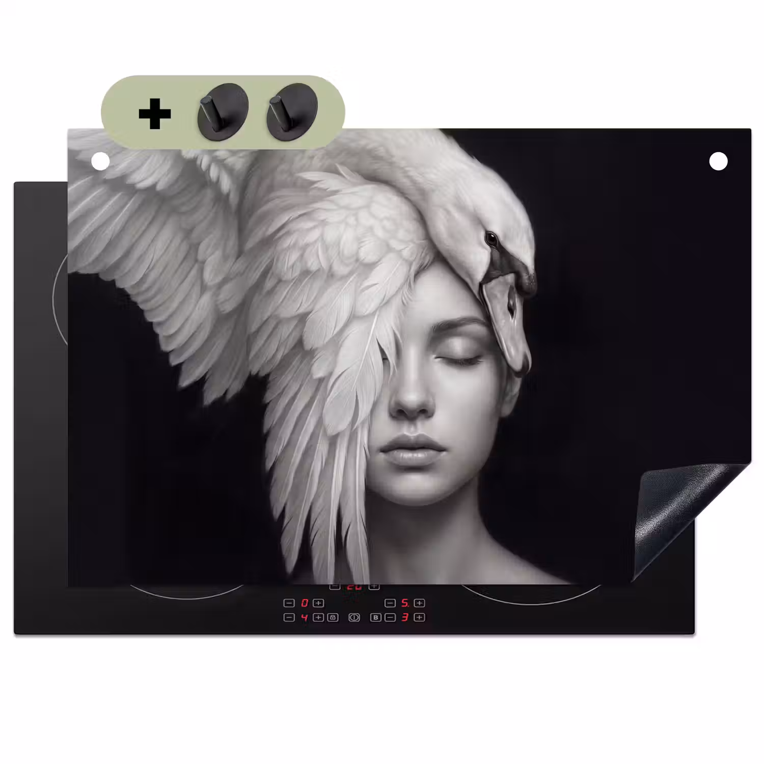 Portret - Zwaan - Zwart - Wit Inductie beschemer met haakjes klein -3d