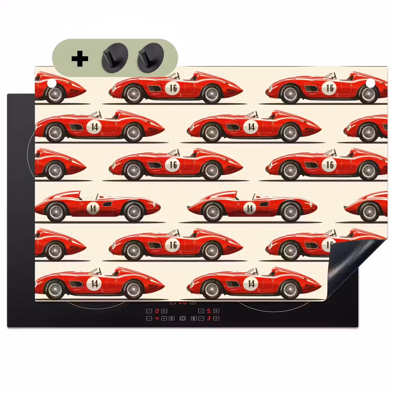 Raceauto - Retro - Rood Inductie beschemer met haakjes klein 777 -3d