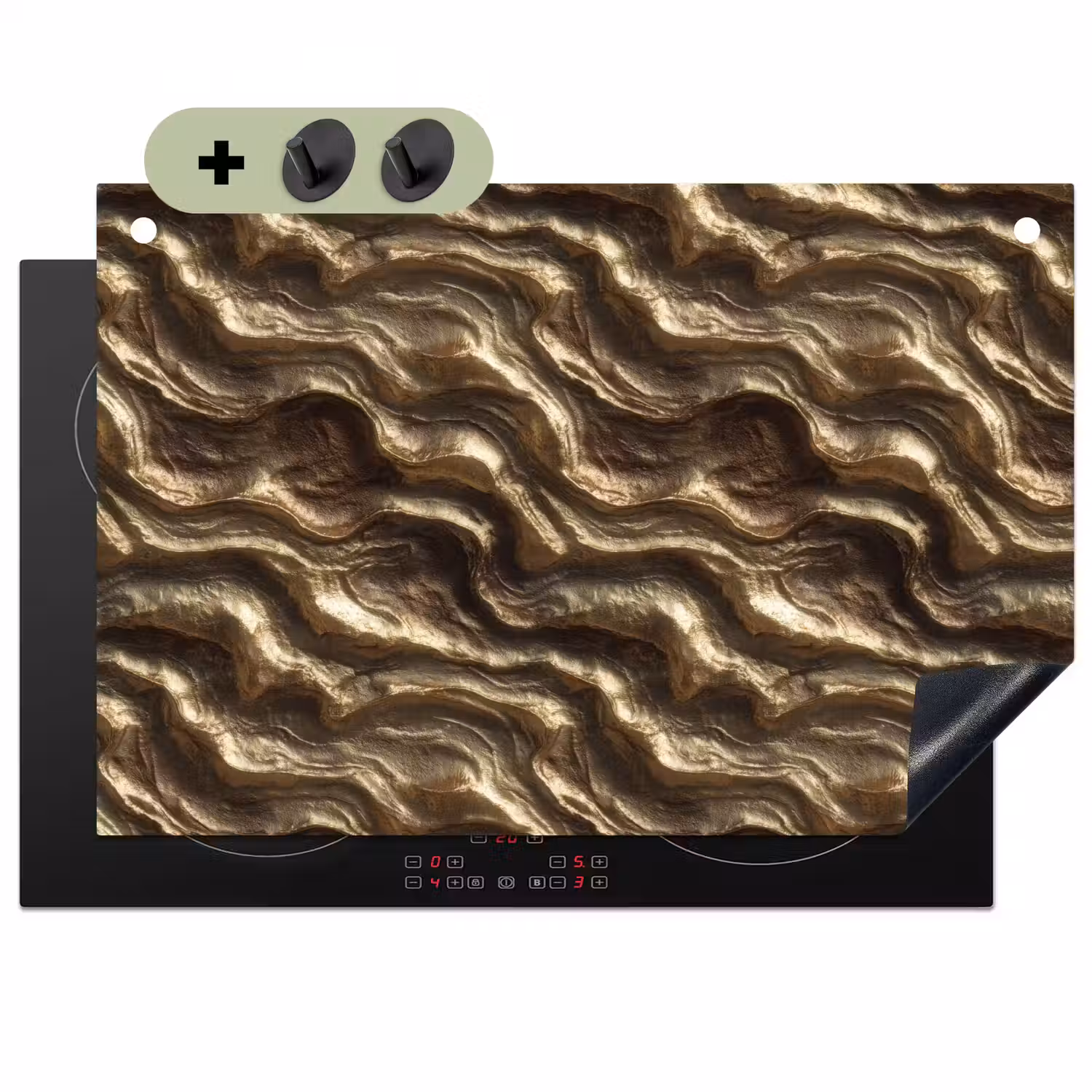 Reliëf - Golven - Abstract - Bronsgoud Inductie beschemer met haakjes klein 777 -3d