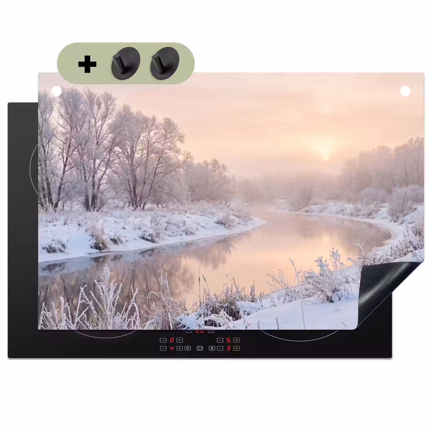 Rivier - Winter - Landschap - Sneeuw - Zonsopgang Inductie beschemer met haakjes klein -3d
