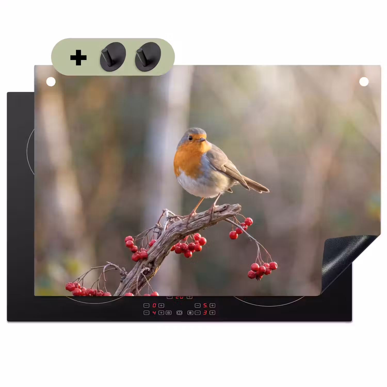 Roodborst - Tak - Bessen - Natuur Inductie beschemer met haakjes klein -3d