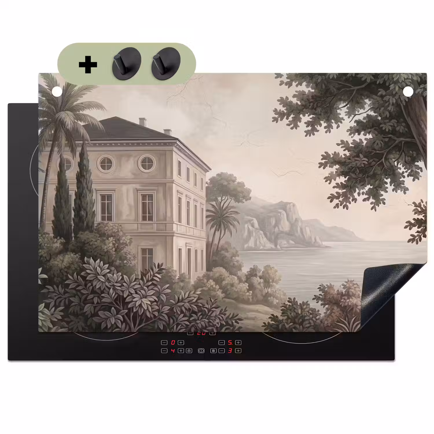 Zee - Villa - Beige Inductie beschemer met haakjes klein -3d