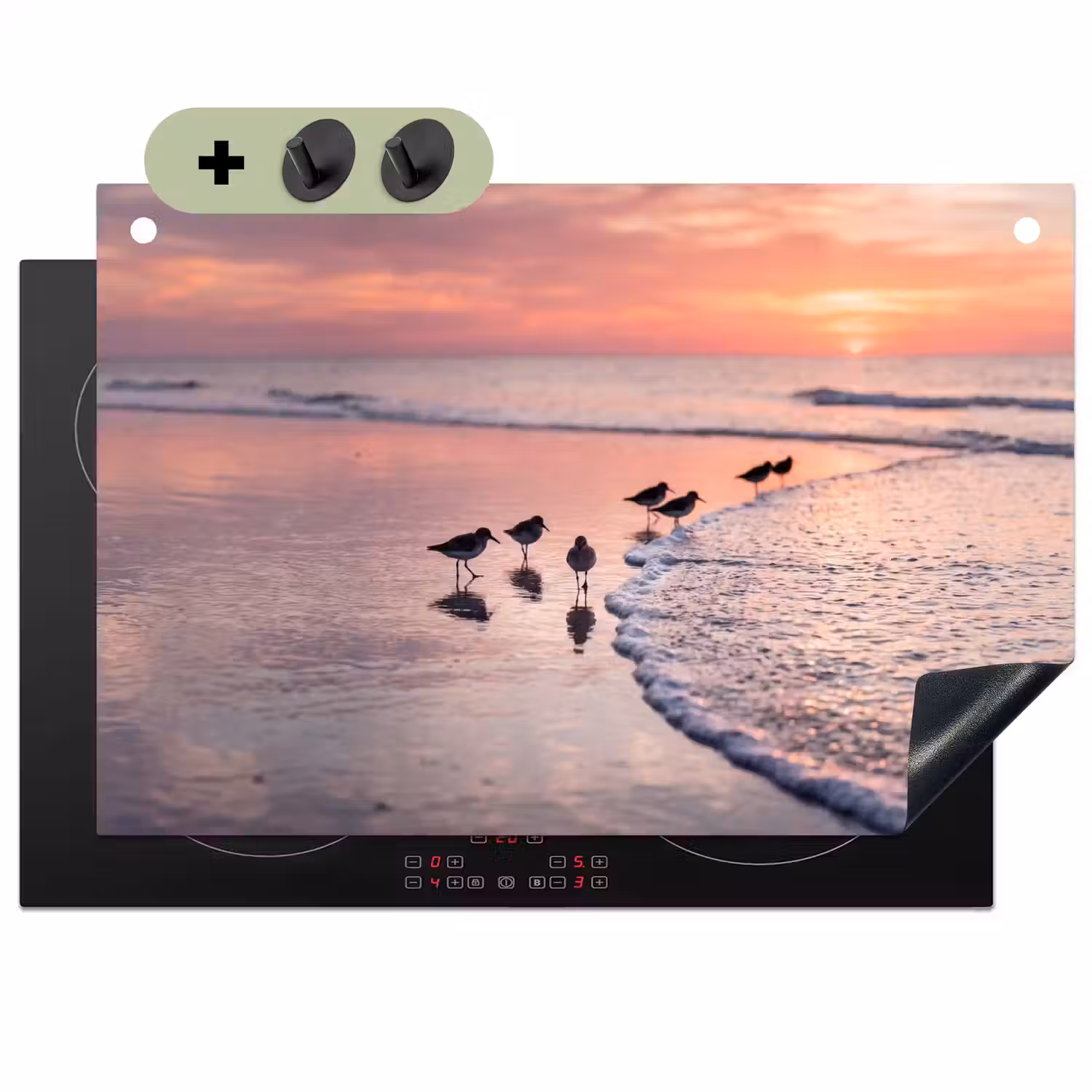 Meeuwen - Strand - Zee - Roze Inductie beschemer met haakjes klein -3d
