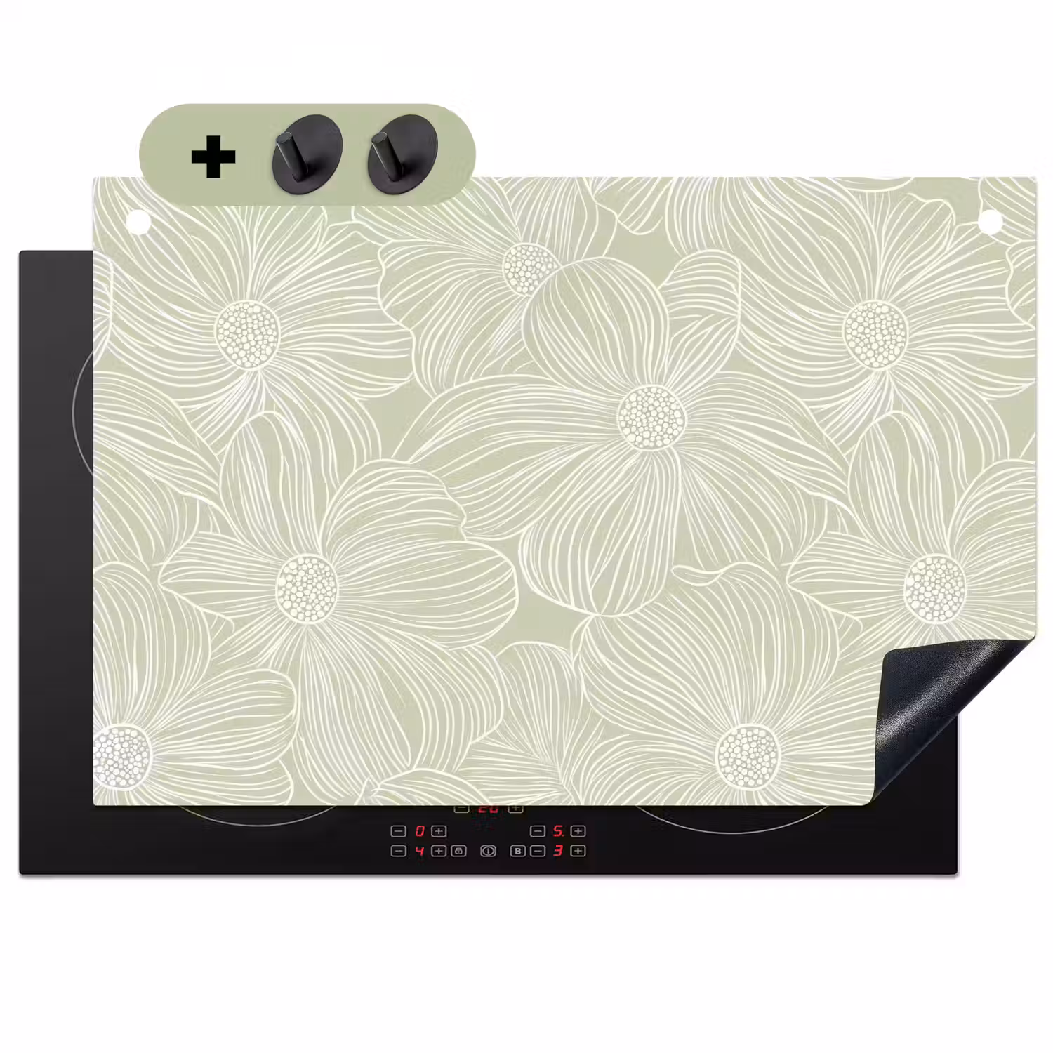 Sereen - Bloemen - Groen Inductie beschemer met haakjes klein 777 -3d
