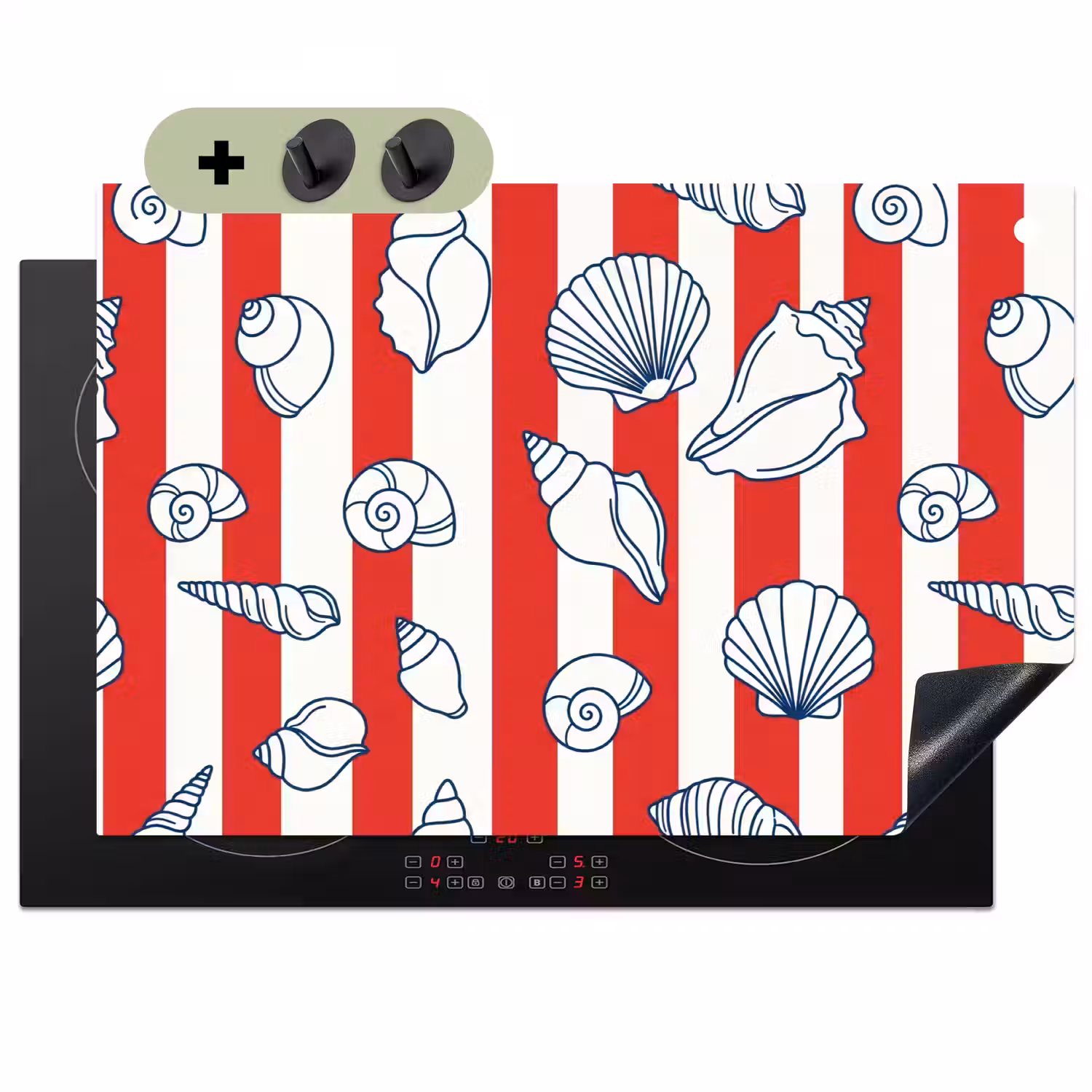 Schelp - Zeedieren - Zomer - Illustratie - Rood - Blauw Inductie beschemer met haakjes klein -3d