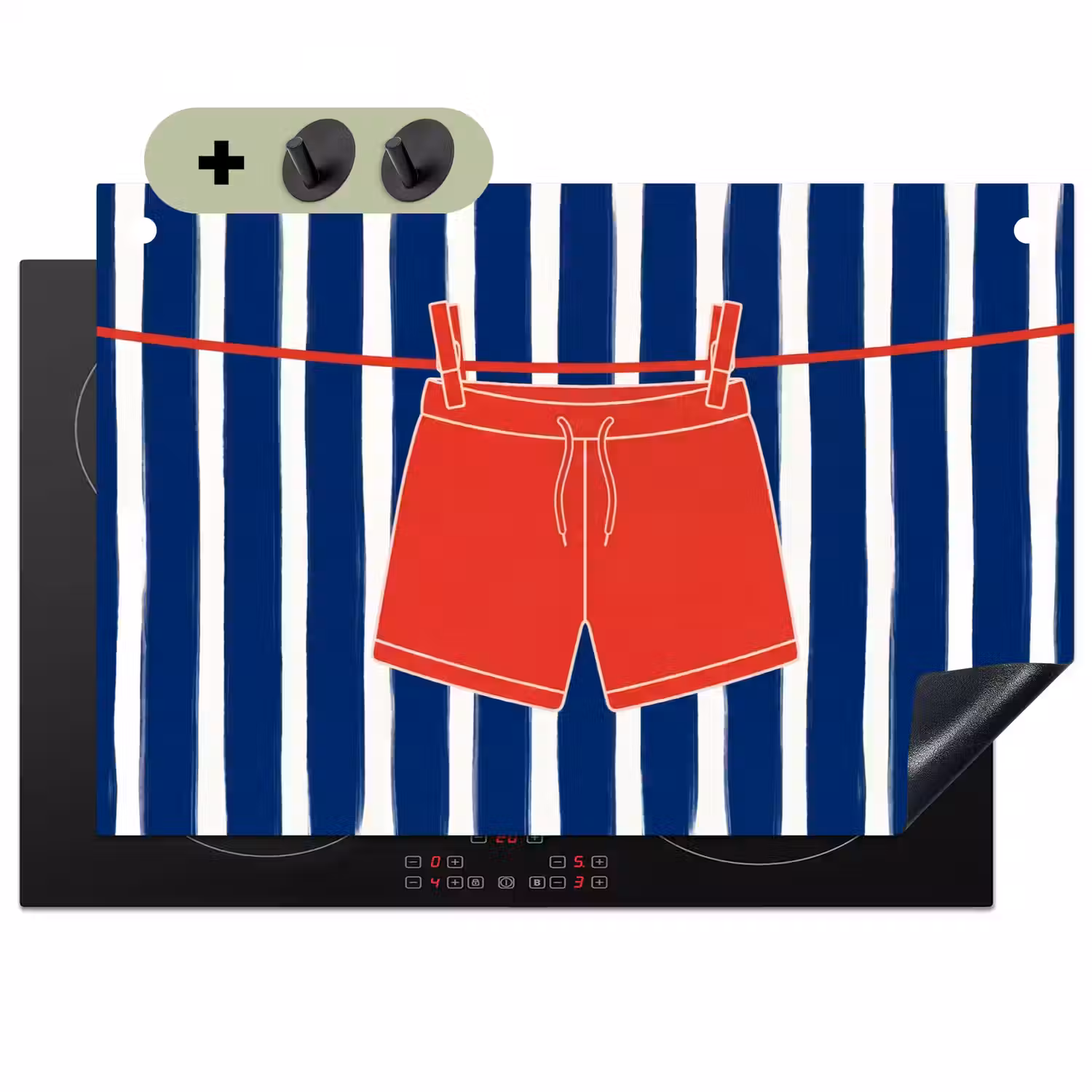 Shorts - Waslijn - Zomer - Illustratie - Rood Inductie beschemer met haakjes klein -3d