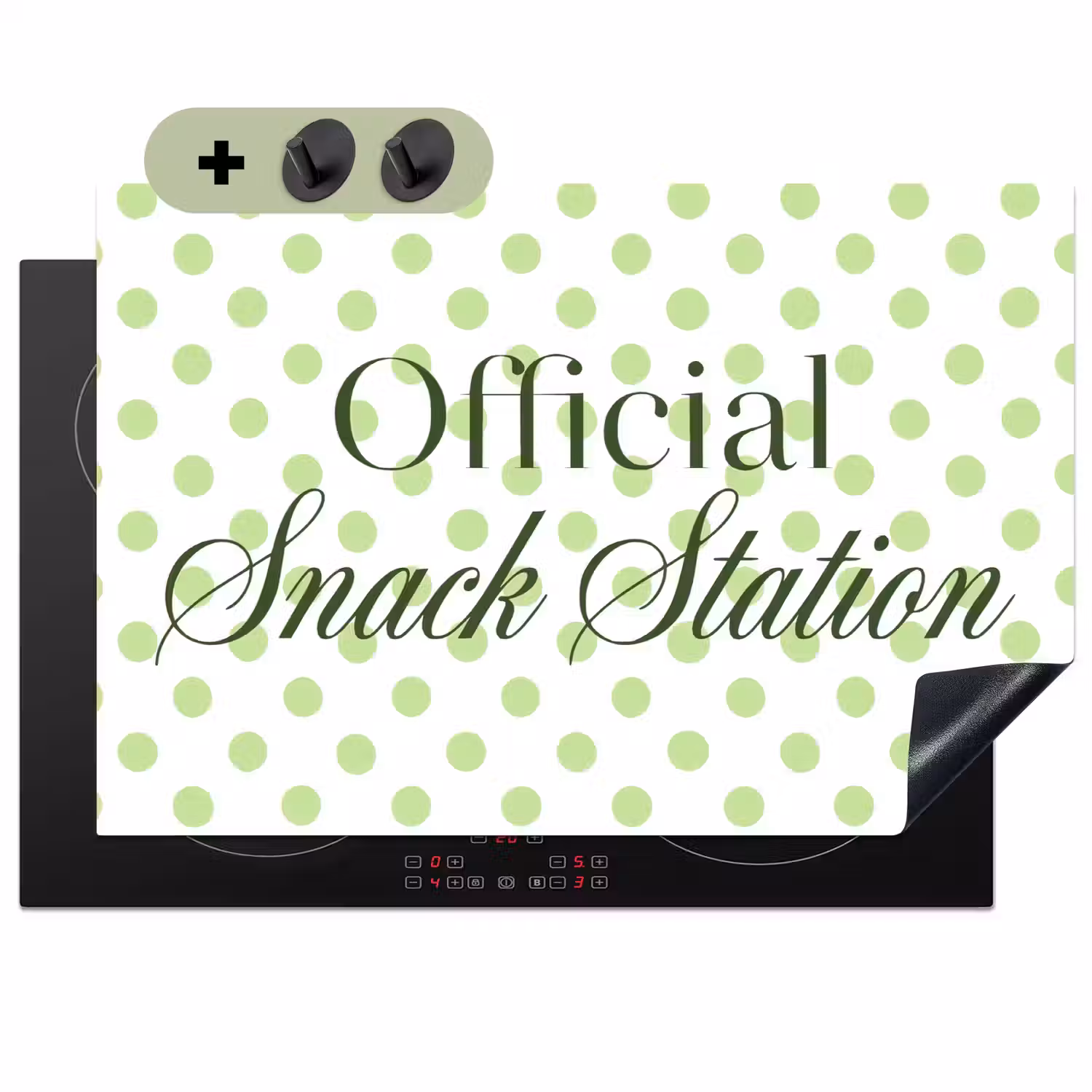 Snack Station - Groen - Stippen Inductie beschemer met haakjes klein -3d