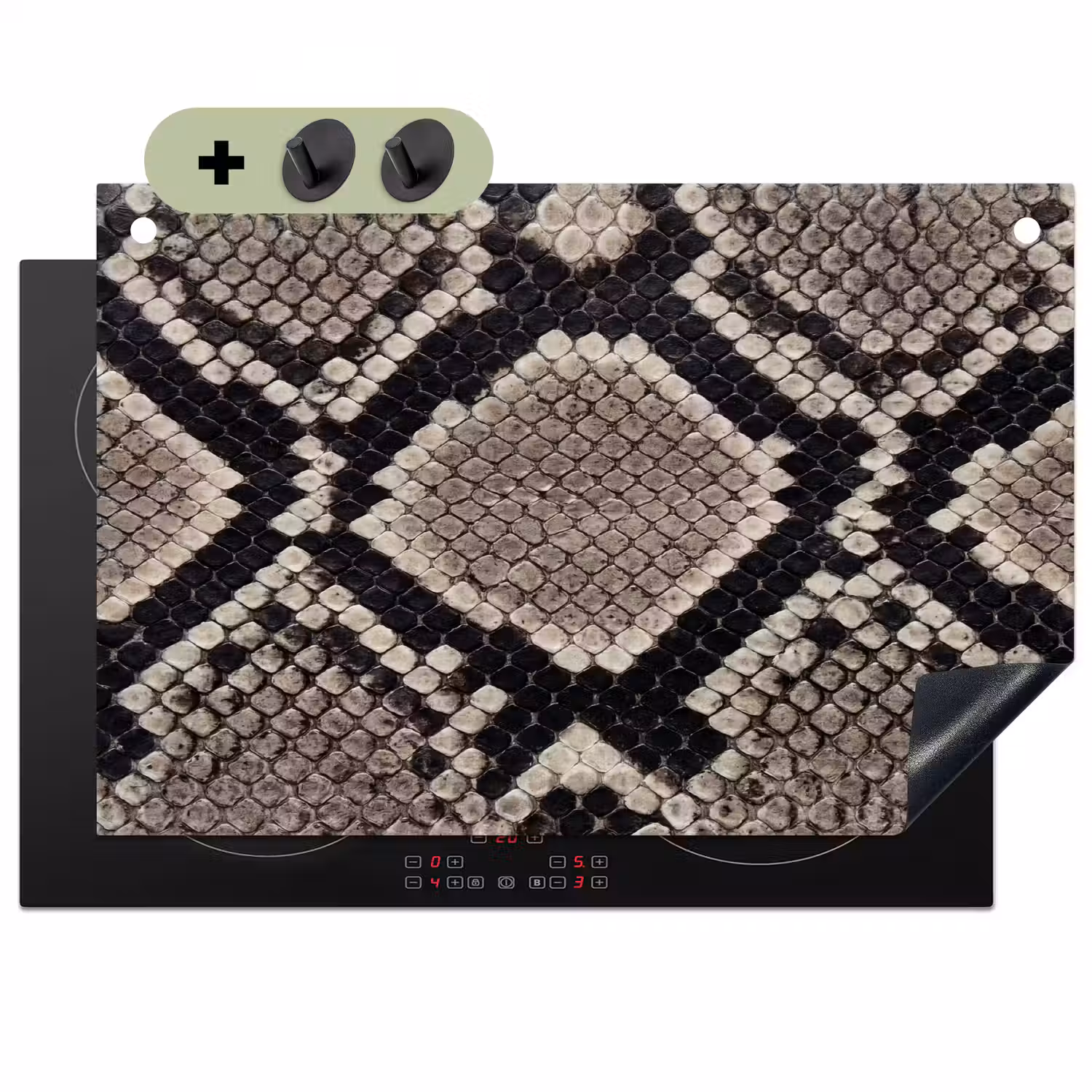 Slangenleer - Patroon - Beige Inductie beschemer met haakjes klein -3d