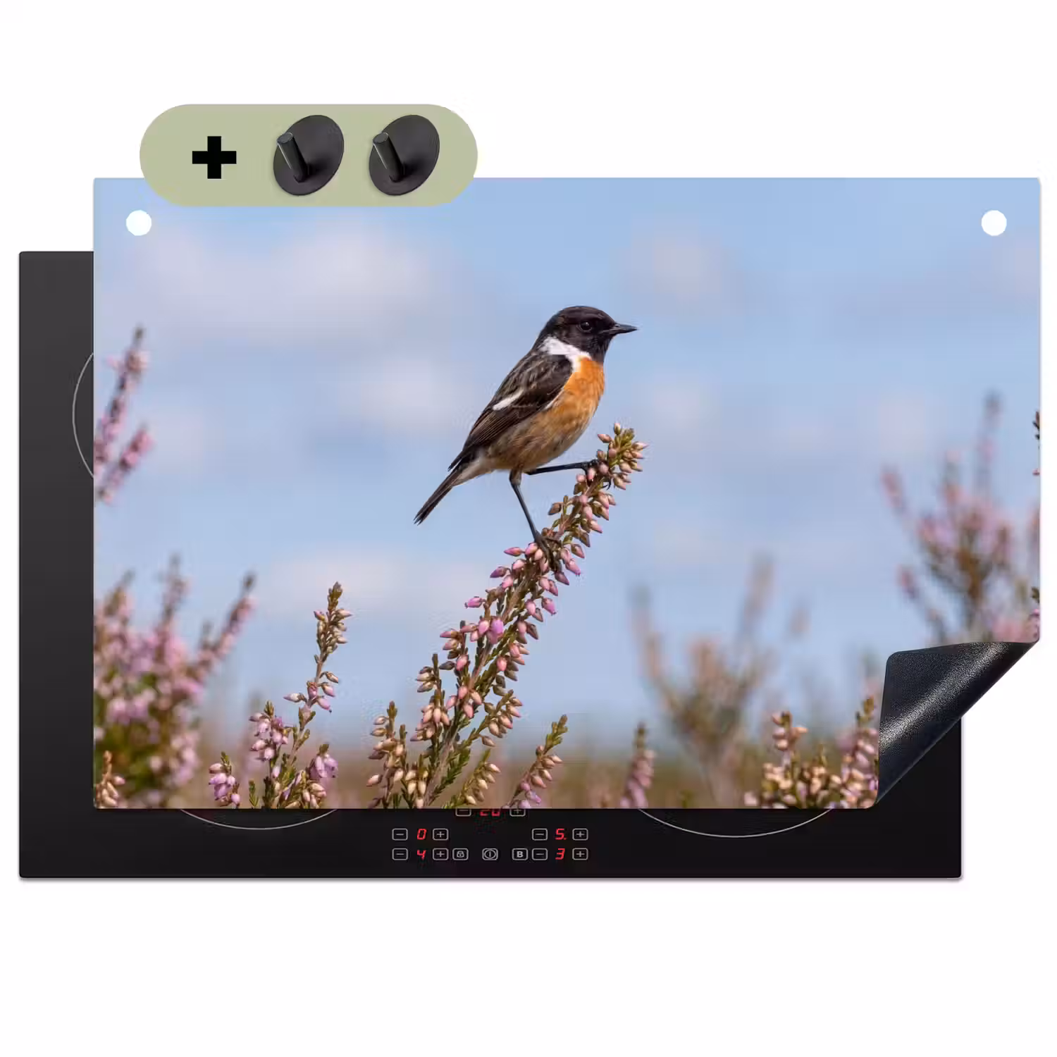 Roodborsttapuit - Heide - Paars - Natuur - Sfeervol Inductie beschemer met haakjes klein -3d