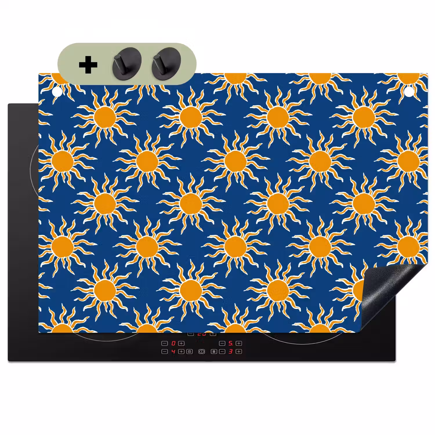Zon - Patroon - Blauw Inductie beschemer met haakjes klein 777 -3d