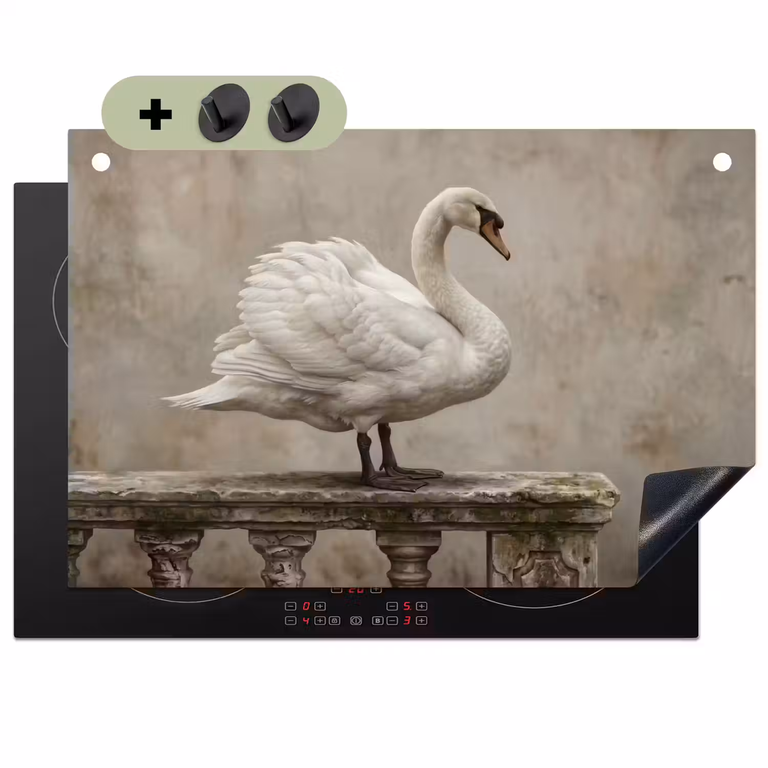Zwaan - Elegant - Dieren - Wit Inductie beschemer met haakjes klein -3d