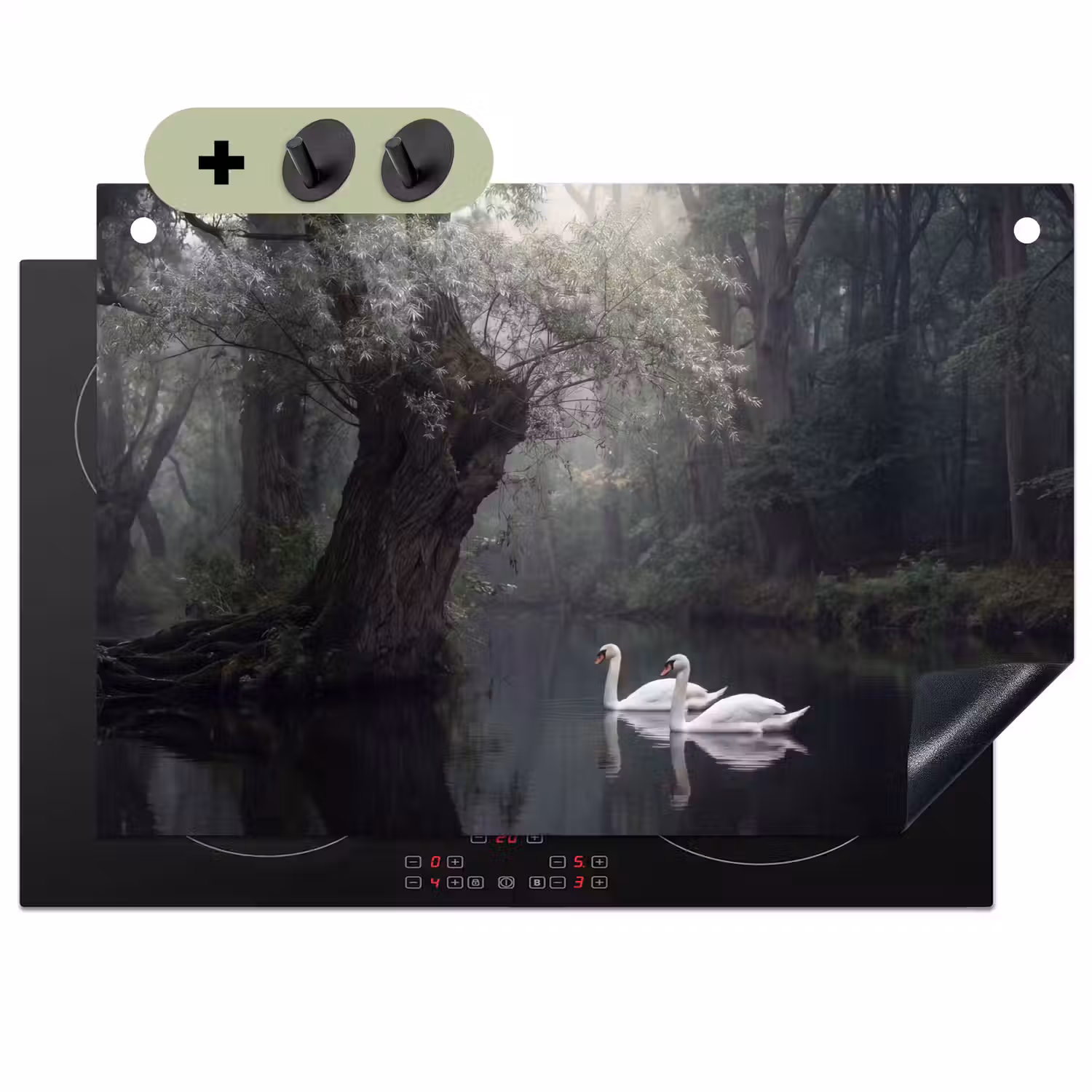 Zwanen - Rivier - Bos Inductie beschemer met haakjes klein -3d