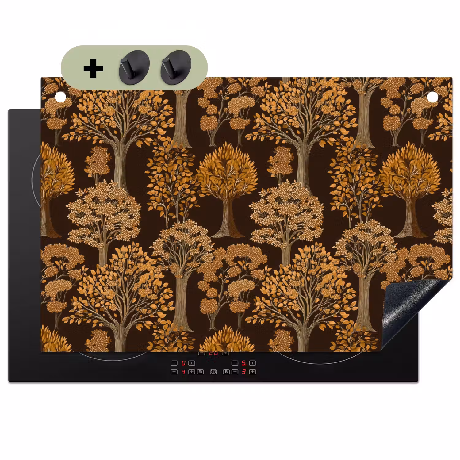 Bomen - Patroon - Bruin Inductie beschemer met haakjes klein 777 -3d