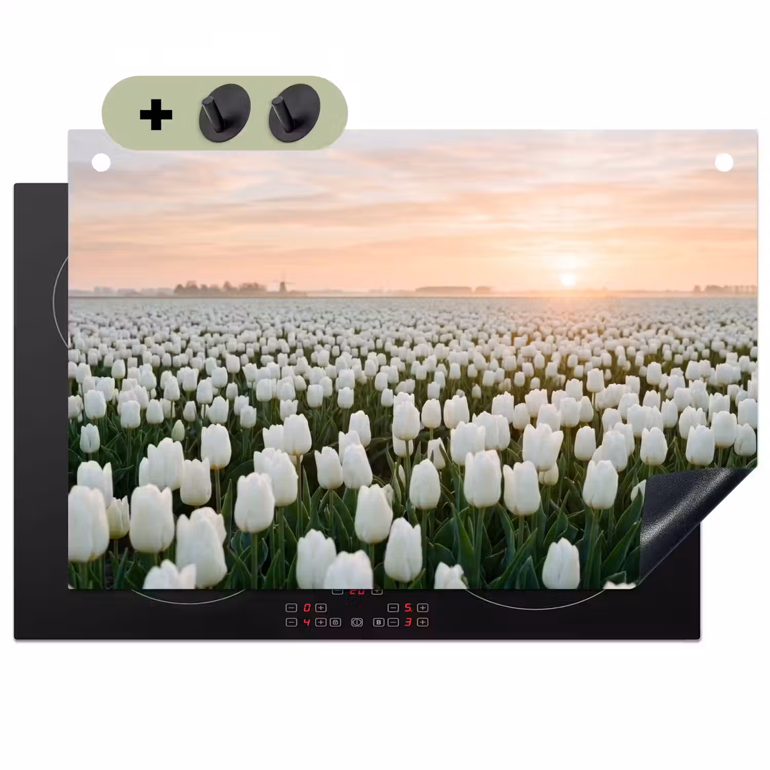 Tulpen - Landschap - Wit Inductie beschemer met haakjes klein -3d