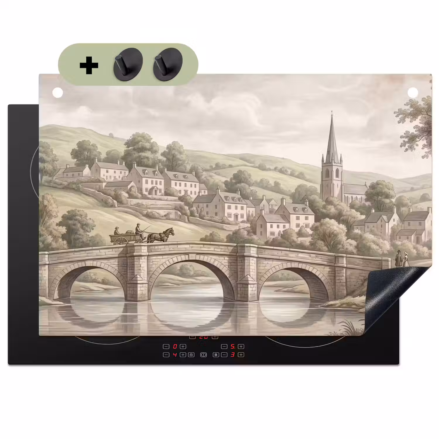 Dorp - Brug - Uitzicht - Groen Inductie beschemer met haakjes klein -3d