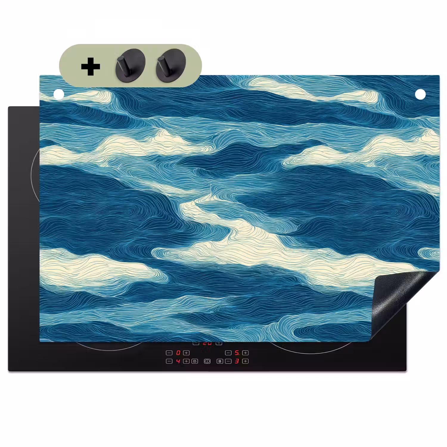 Golven - Abstract - Patroon - Blauw - Wit Inductie beschemer met haakjes klein 777 -3d