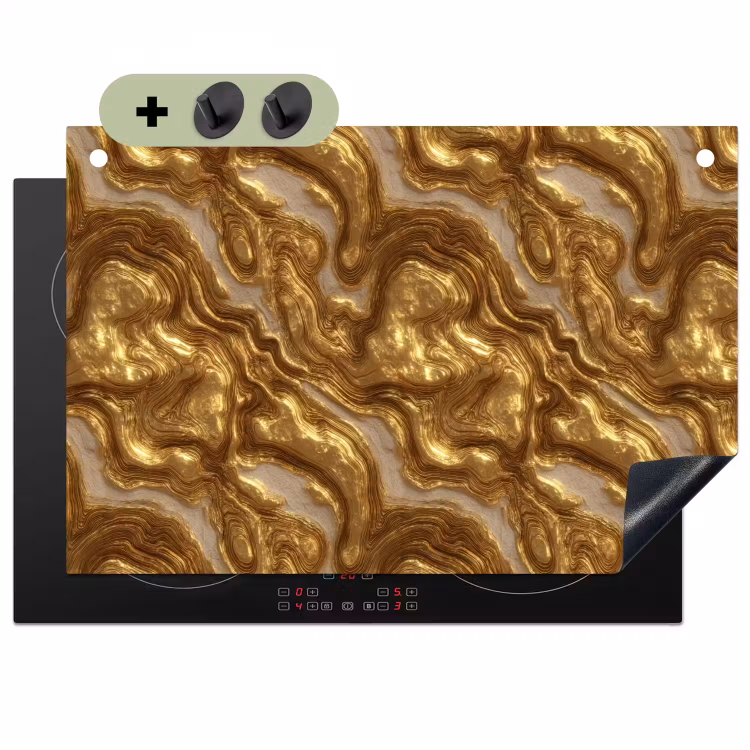 Golven - Organisch - Goud - Crème Inductie beschemer met haakjes klein 777 -3d