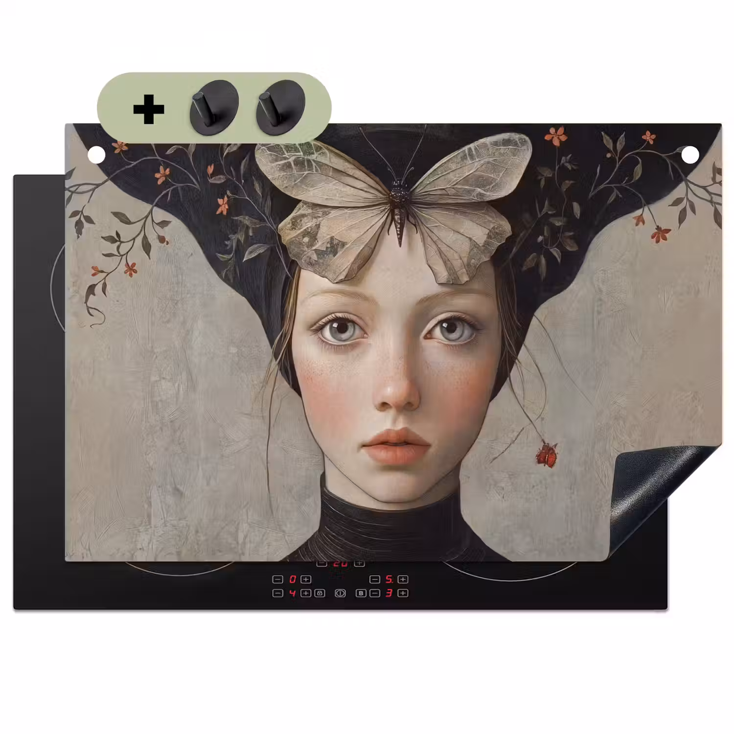 Woman - Butterfly - Art - Classic - Muted Inductie beschemer met haakjes klein -3d