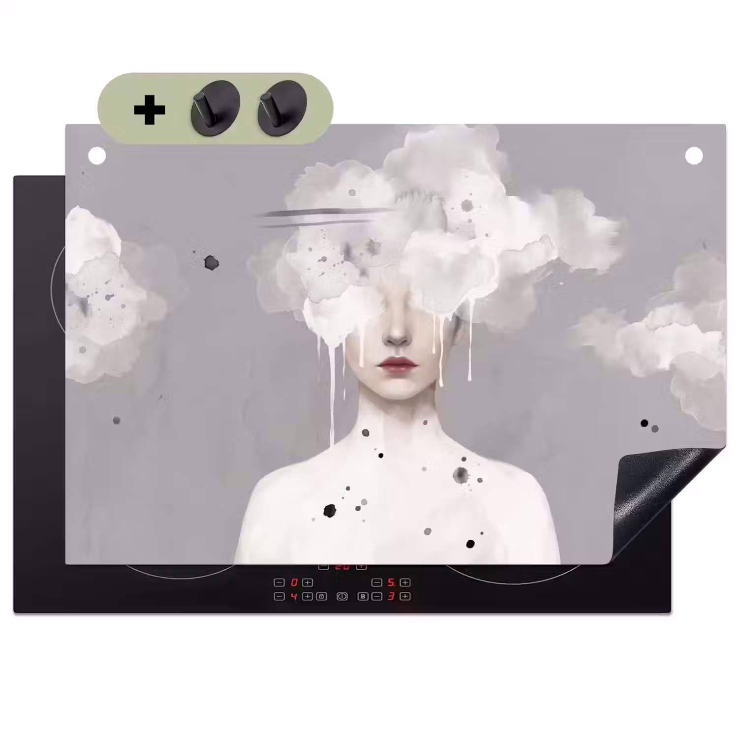 Vrouw - Wolk - Grijs Inductie beschemer met haakjes klein -3d