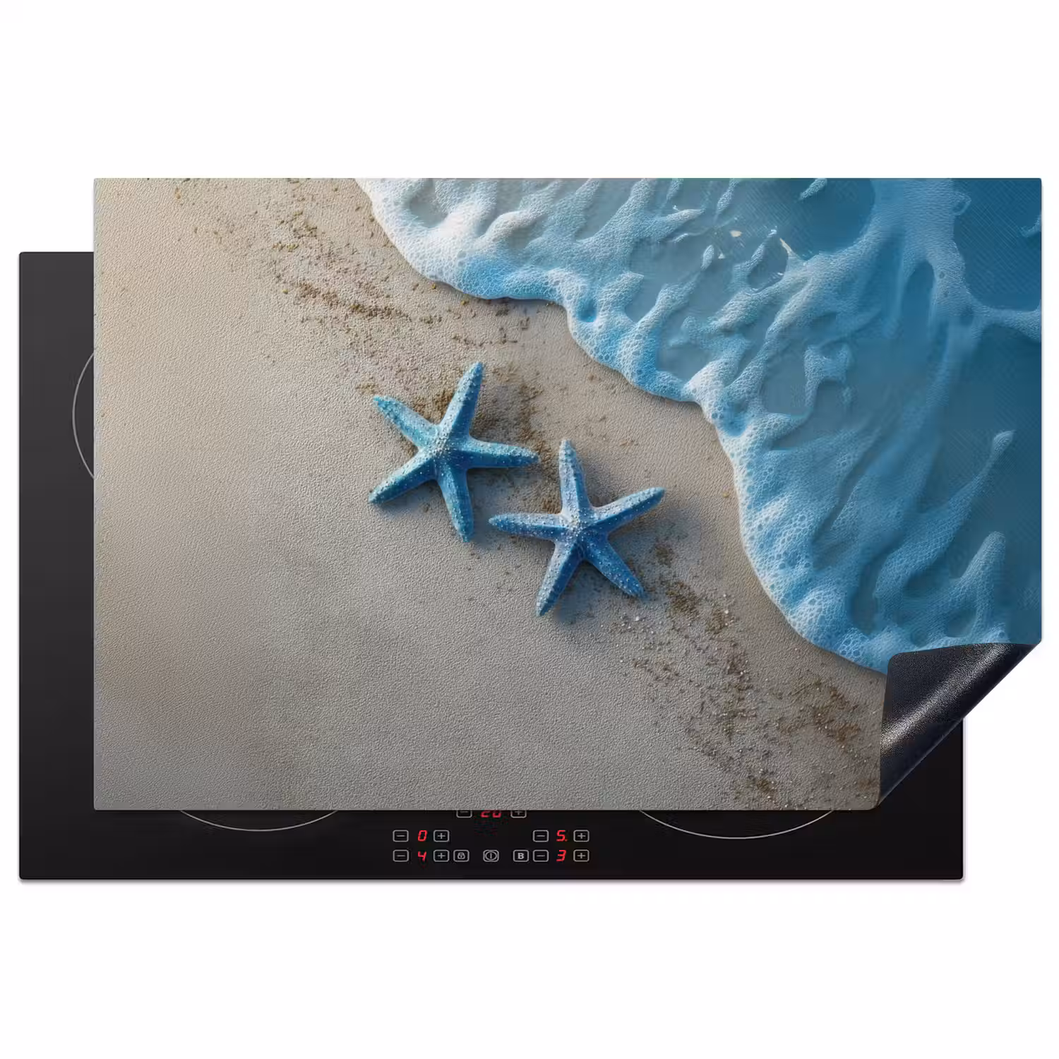 Zeesterren - Zand - Zee - Blauw Inductie beschermer vinyl 3mm klein -3d