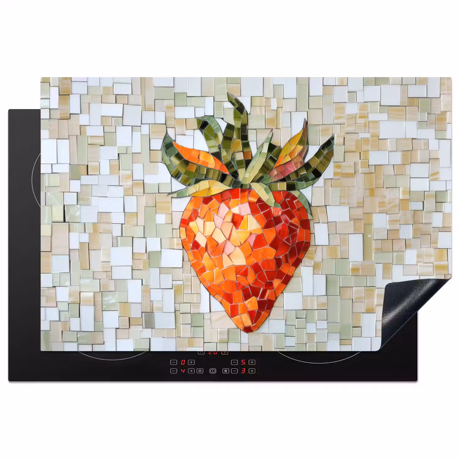 Aardbei - Rood - Mozaïek - Fruit Inductie beschermer vinyl 3mm klein -3d