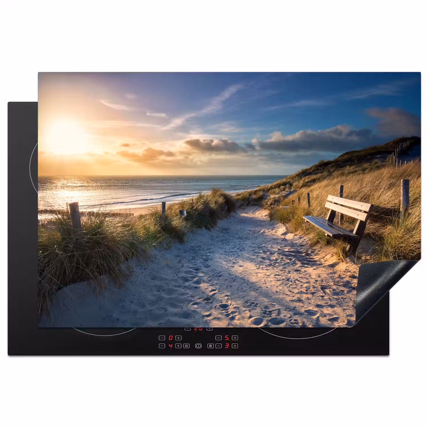 Zonsondergang - Strand - Duin - Gras - Bank Inductie beschermer vinyl 3mm klein -3d