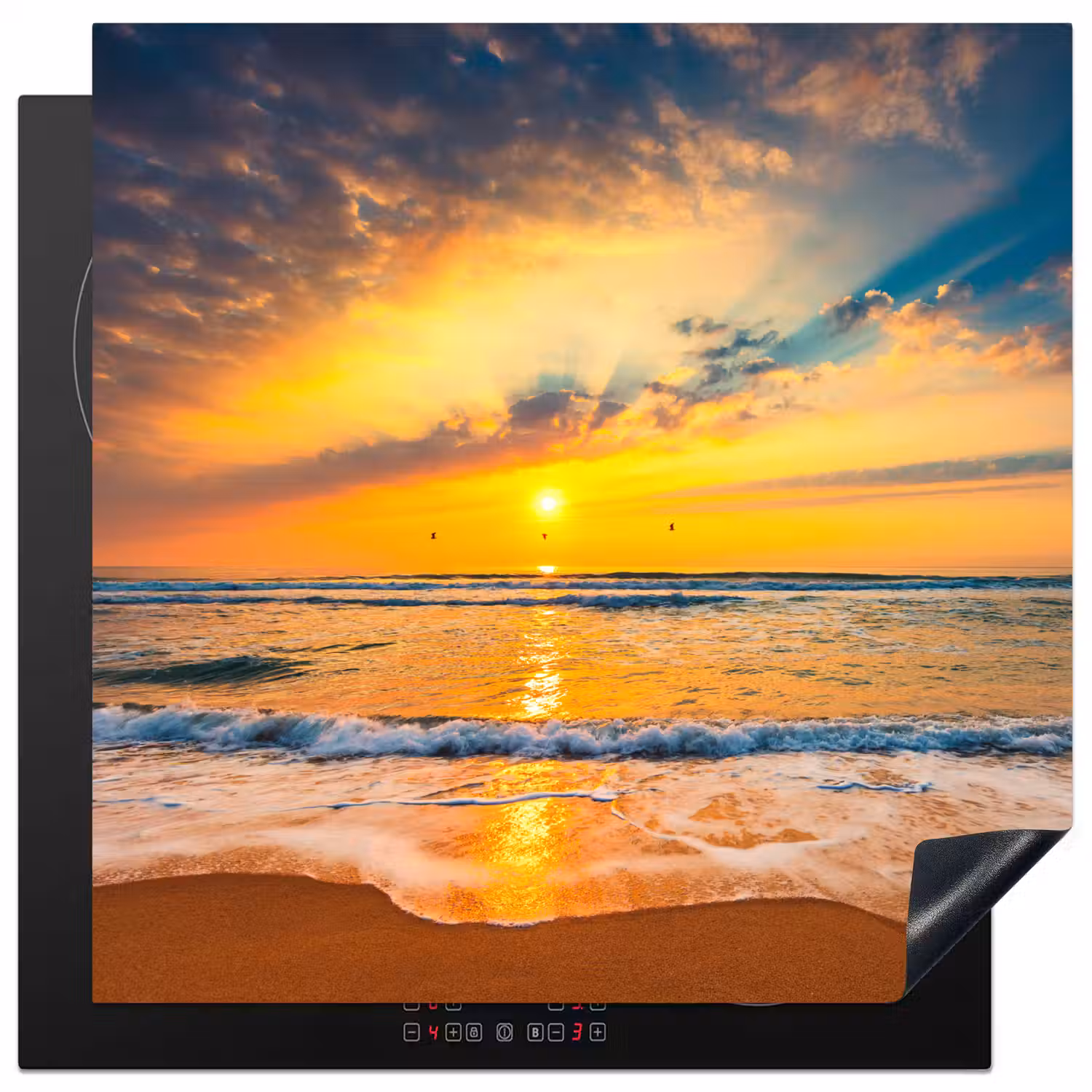 Zonsondergang - Strand - Zee - Wolken - Oranje Inductie beschermer vinyl 3mm middel -3d
