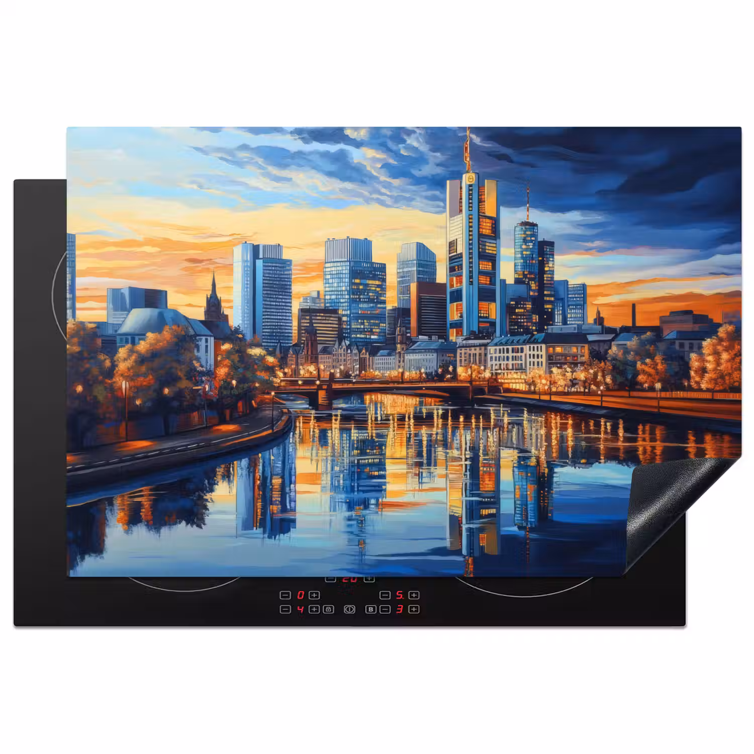 Zonsondergang Frankfurt - Stad - Skyline - Water Inductie beschermer vinyl 3mm klein -3d