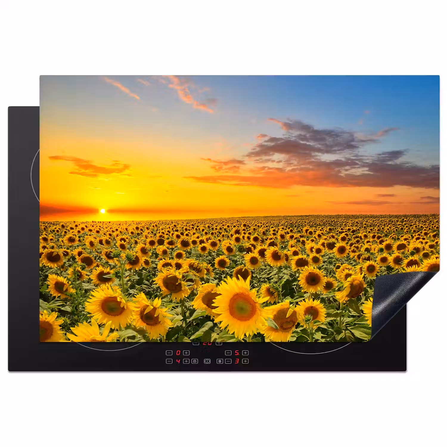 Zonsondergang Boven het Zonnebloemrijk Inductie beschermer vinyl 3mm klein -3d