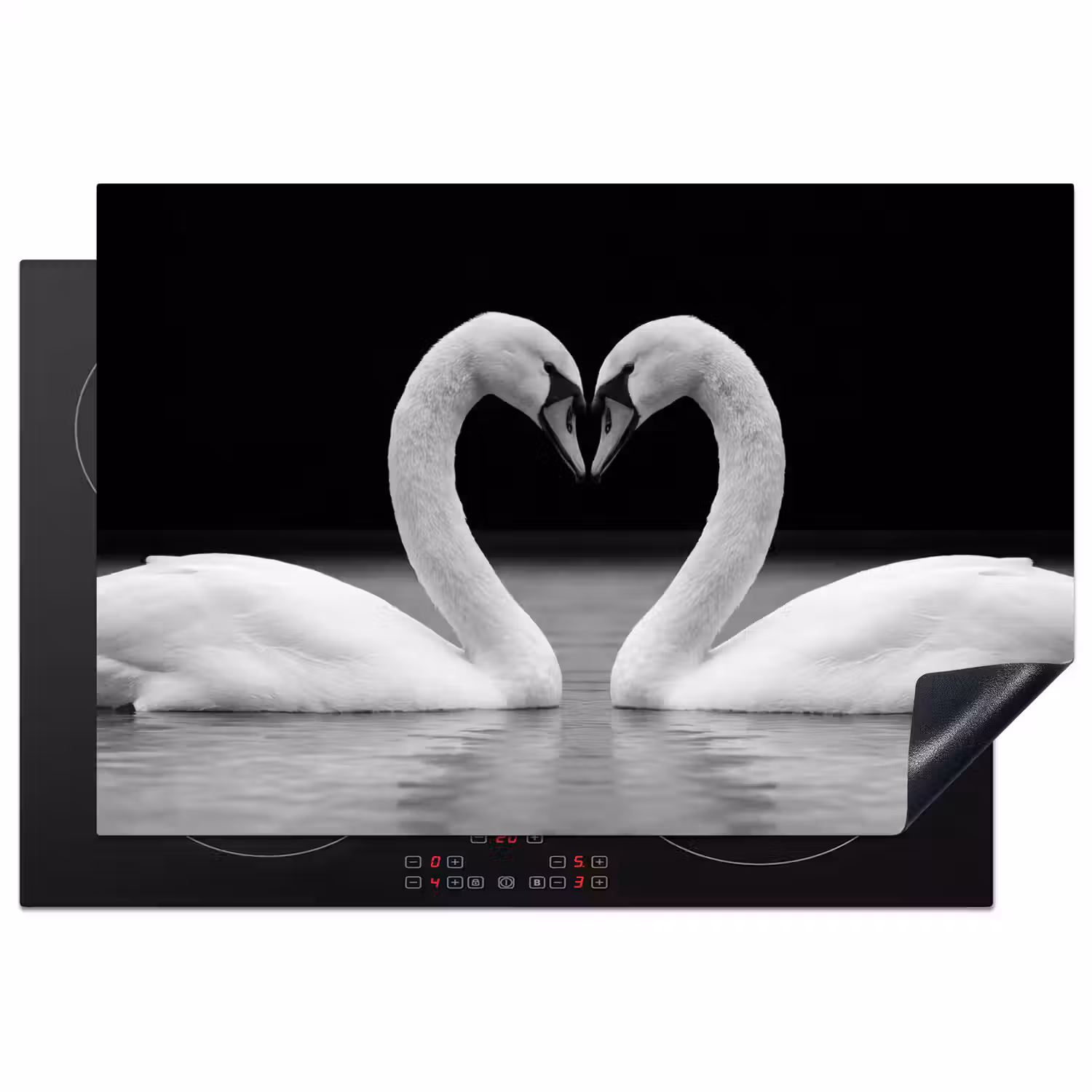 Zwanen - Hart - Zwart - Wit Inductie beschermer vinyl 3mm klein -3d