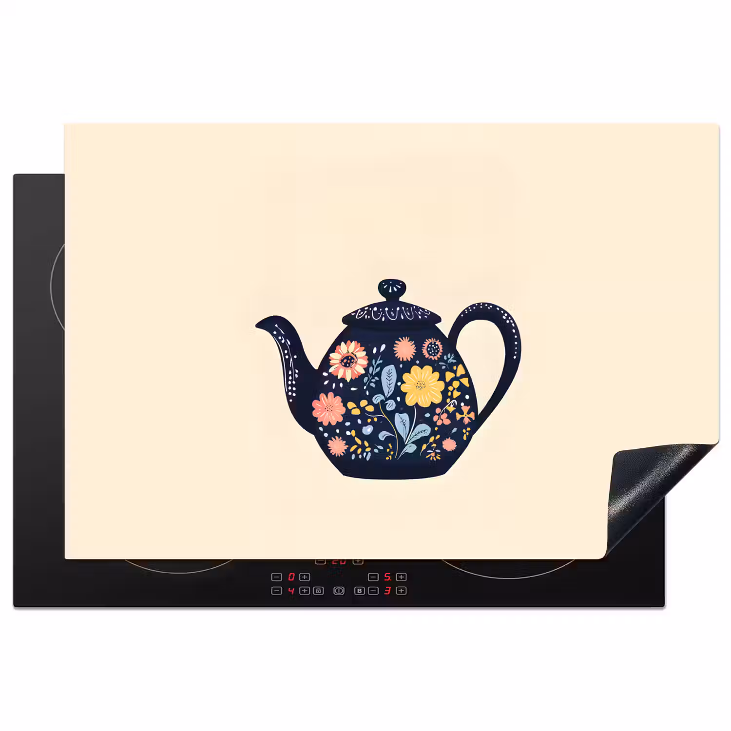 Theepot - Kleurrijk - Bloemen Inductie beschermer vinyl 3mm klein -3d